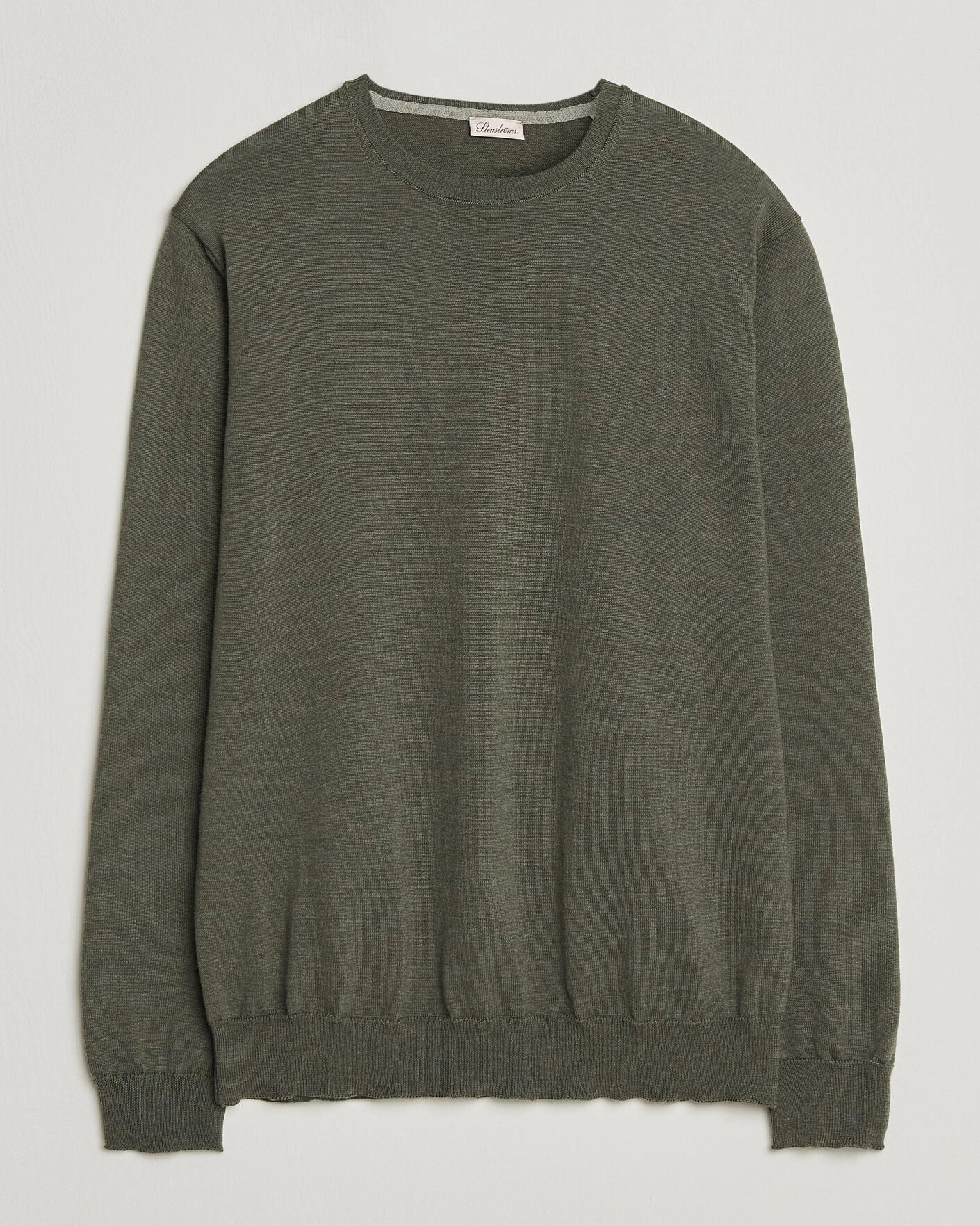 Herr | Tröjor | Stenströms | Merino Patch Crew Neck Dark Green
