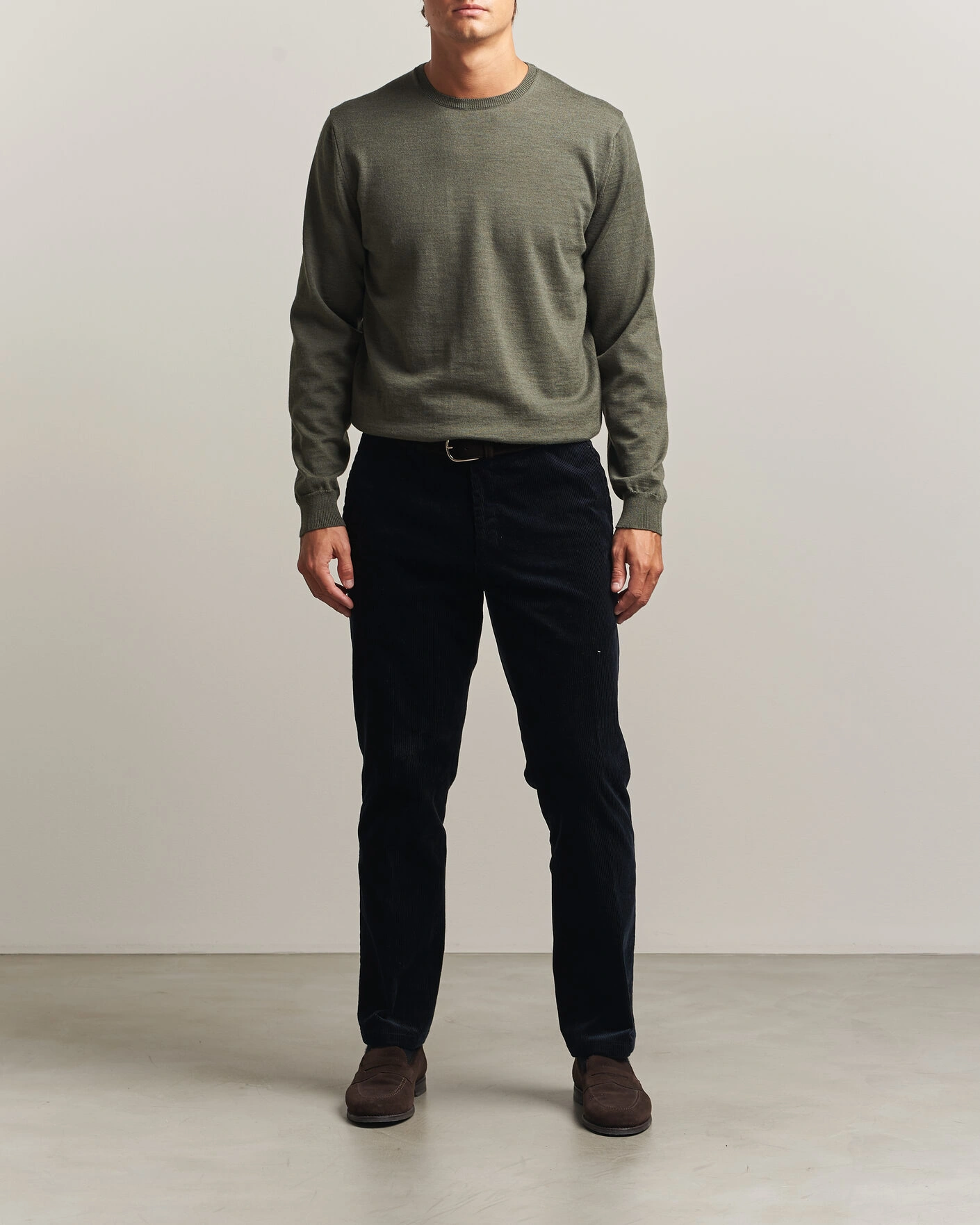 Herr | Tröjor | Stenströms | Merino Patch Crew Neck Dark Green