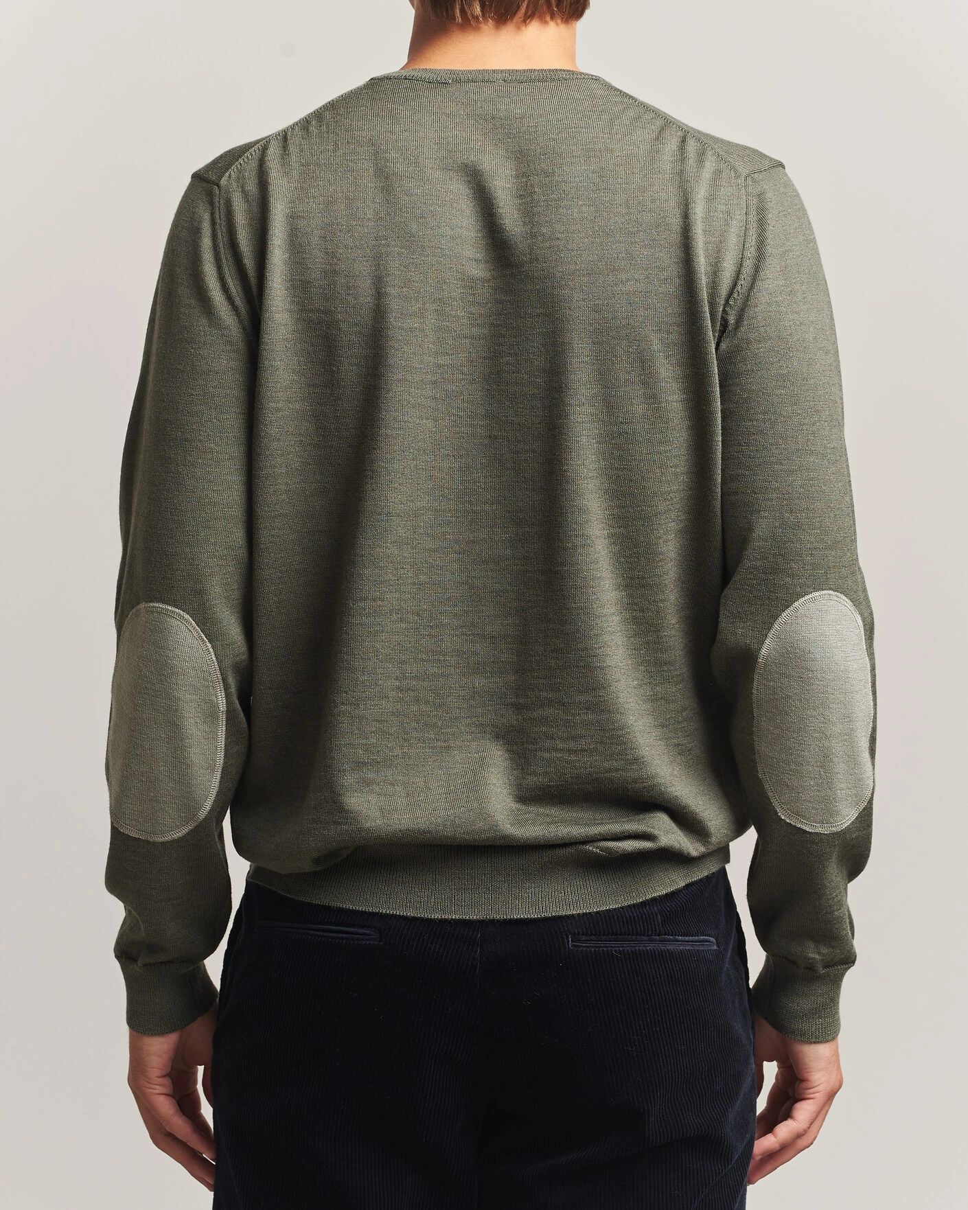 Herr | Tröjor | Stenströms | Merino Patch Crew Neck Dark Green