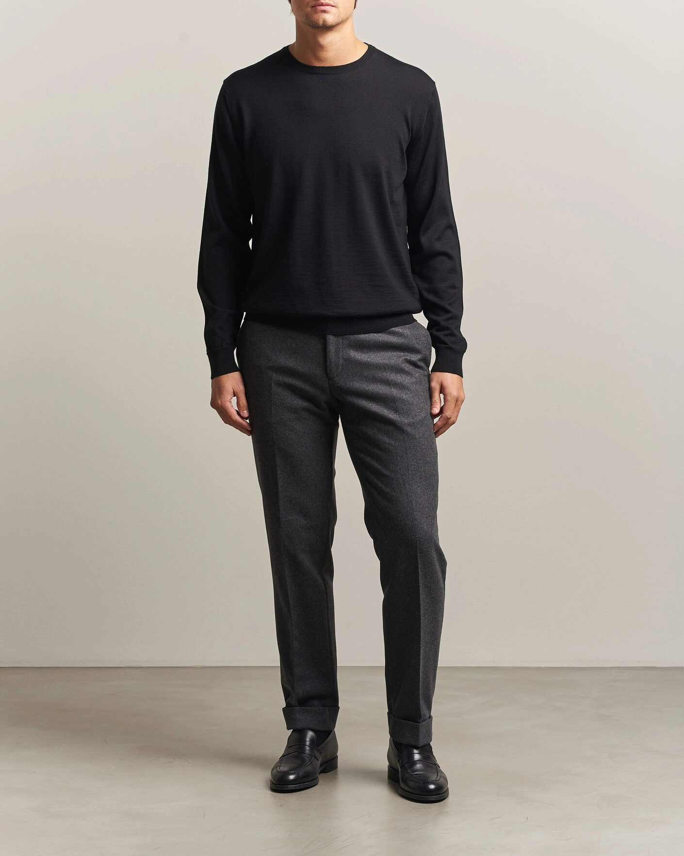Herr | Tröjor | Stenströms | Merino Patch Crew Neck Black