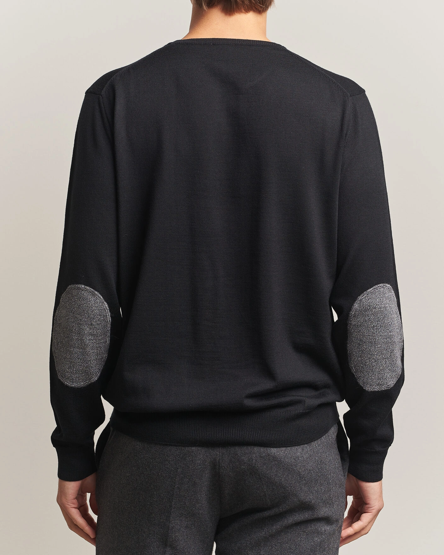 Herr | Tröjor | Stenströms | Merino Patch Crew Neck Black