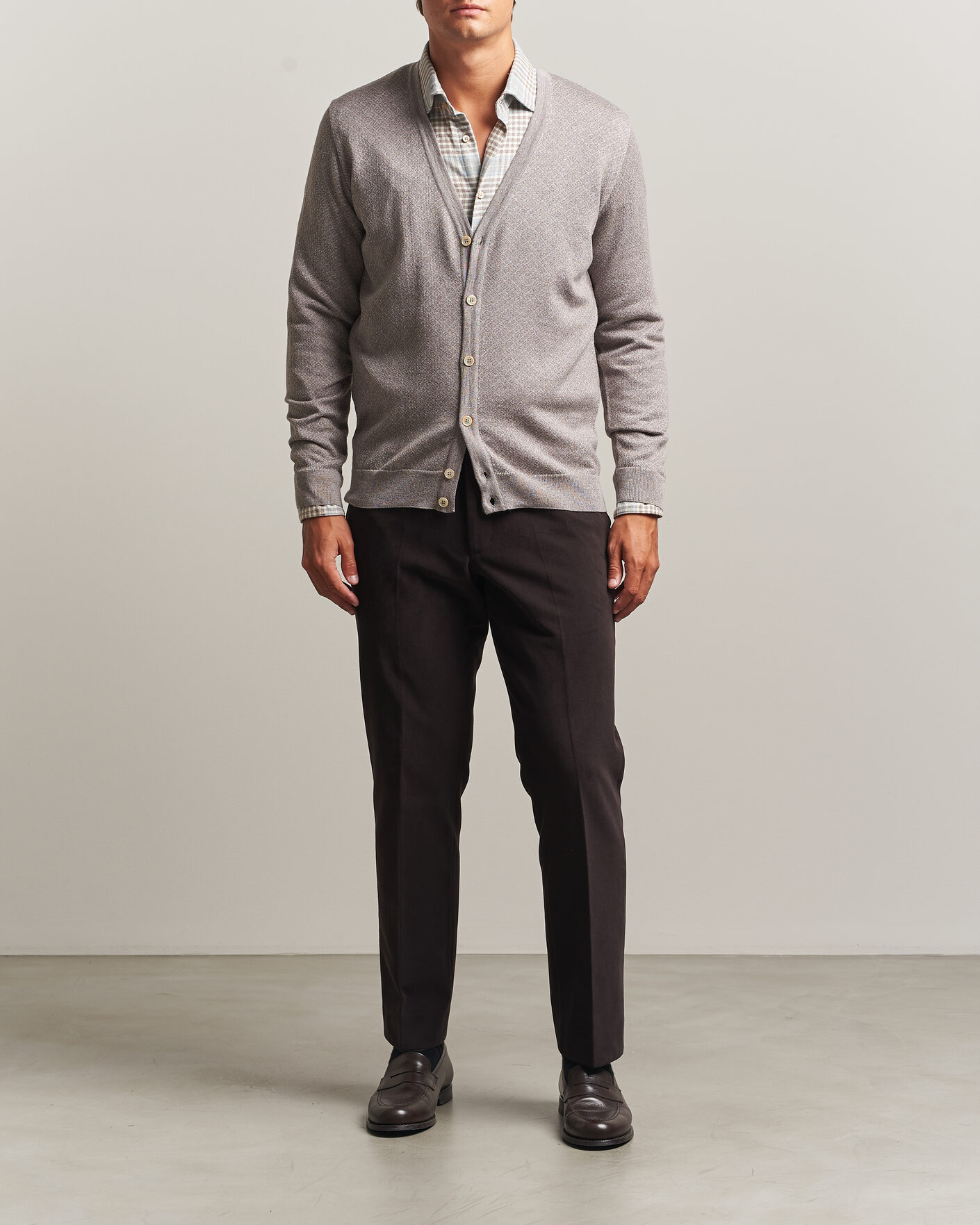 Herr | Tröjor | Stenströms | Merino Jaquard Cardigan Beige