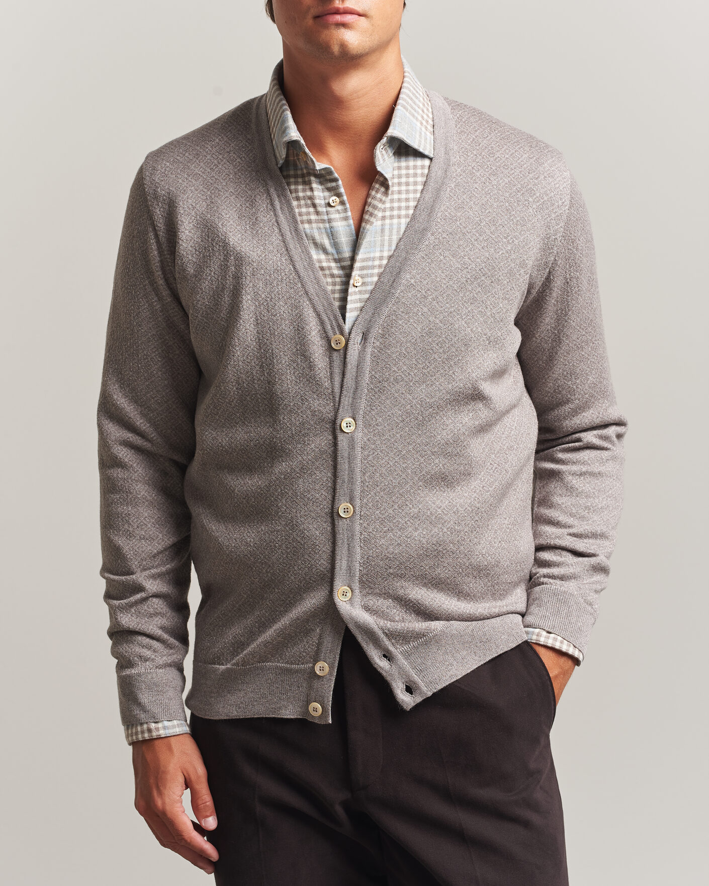 Herr | Tröjor | Stenströms | Merino Jaquard Cardigan Beige