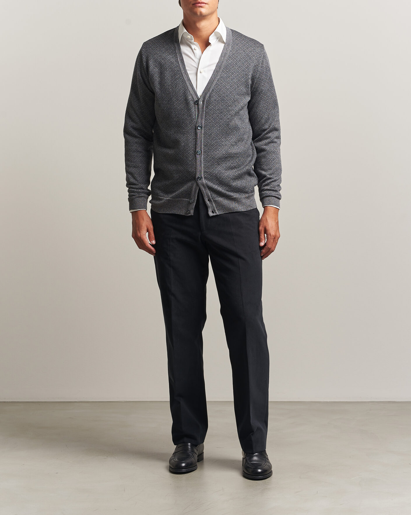 Herr | Tröjor | Stenströms | Merino Jaquard Cardigan Dark Grey