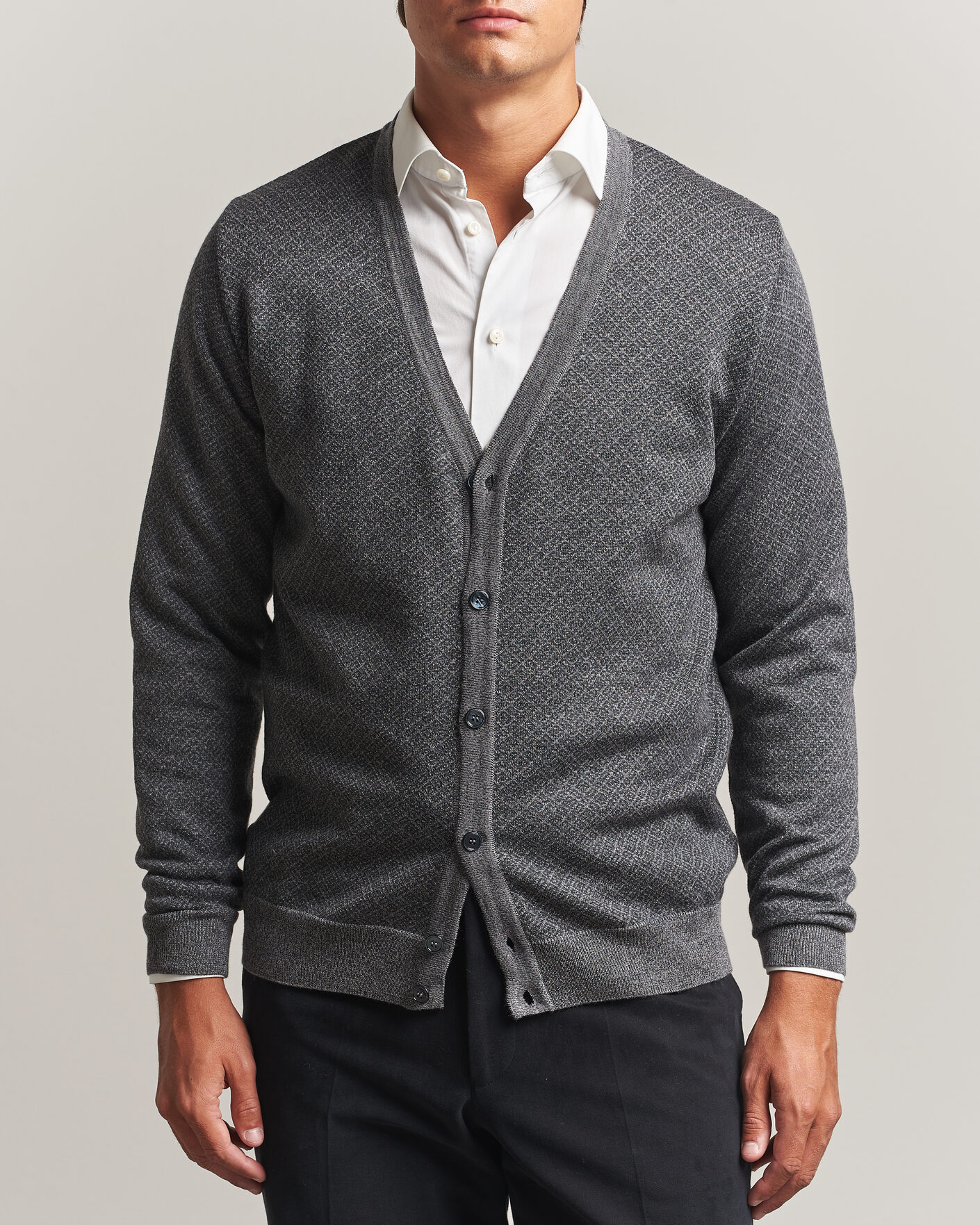 Herr | Tröjor | Stenströms | Merino Jaquard Cardigan Dark Grey