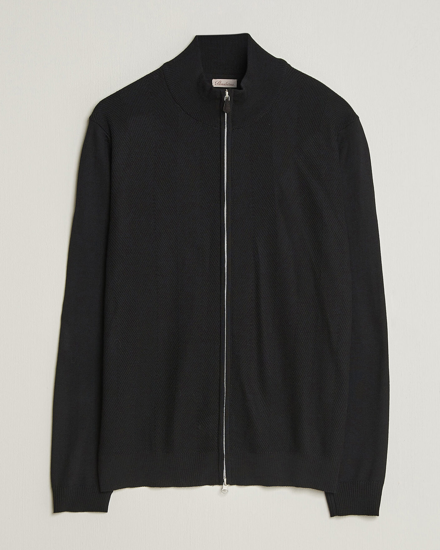 Herr | Tröjor | Stenströms | Merino Herringbone Full Zip Black