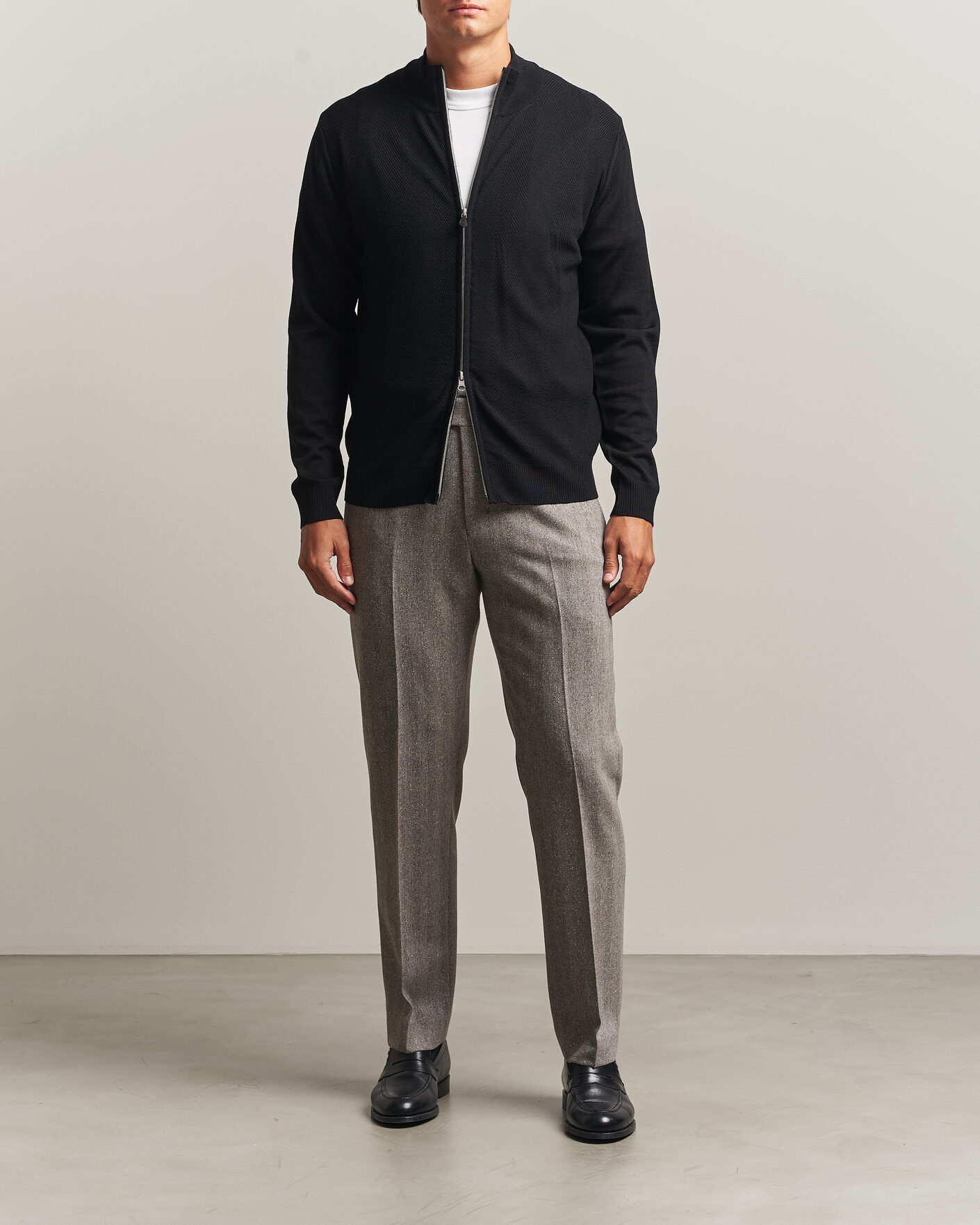 Herr | Tröjor | Stenströms | Merino Herringbone Full Zip Black