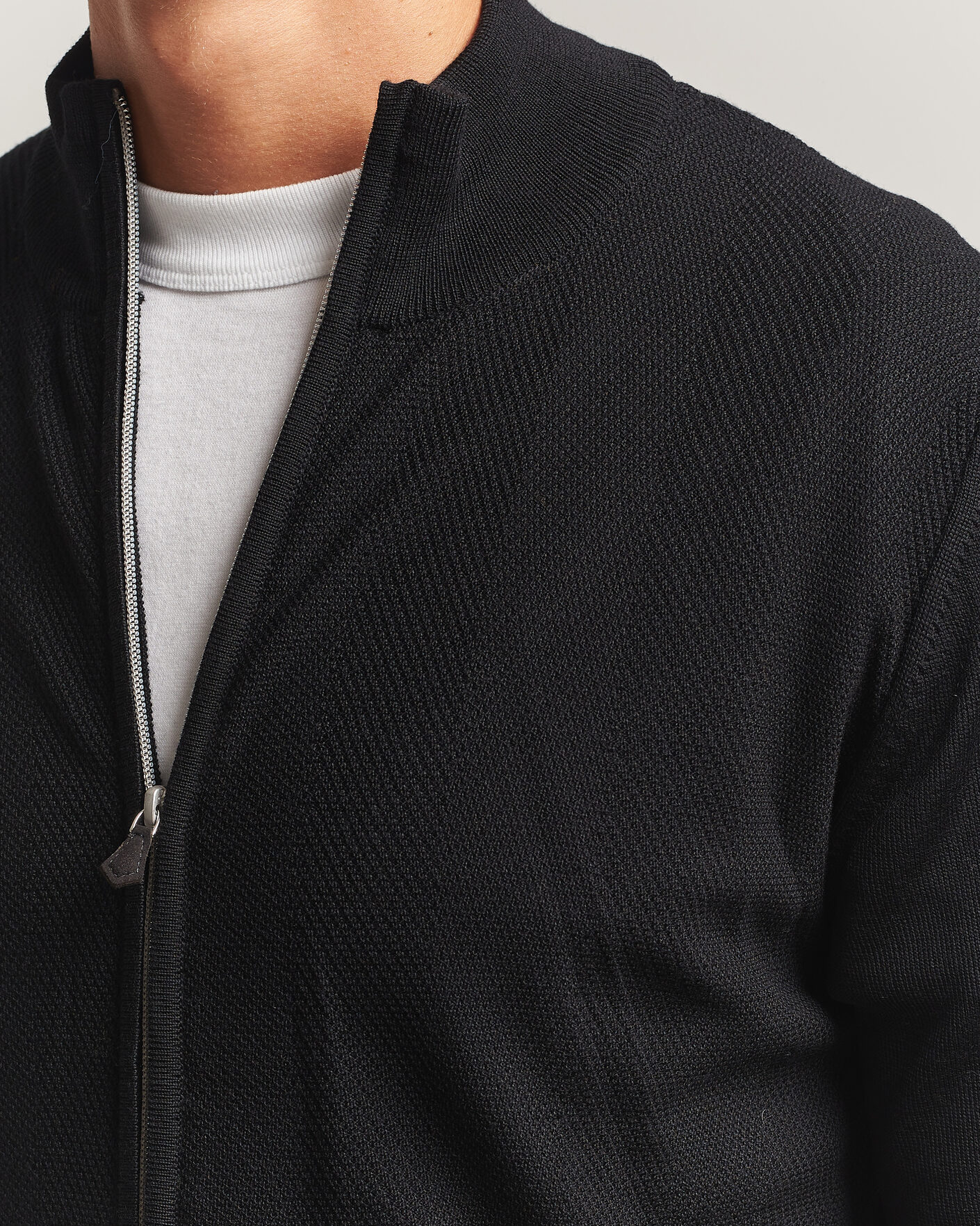 Herr | Tröjor | Stenströms | Merino Herringbone Full Zip Black