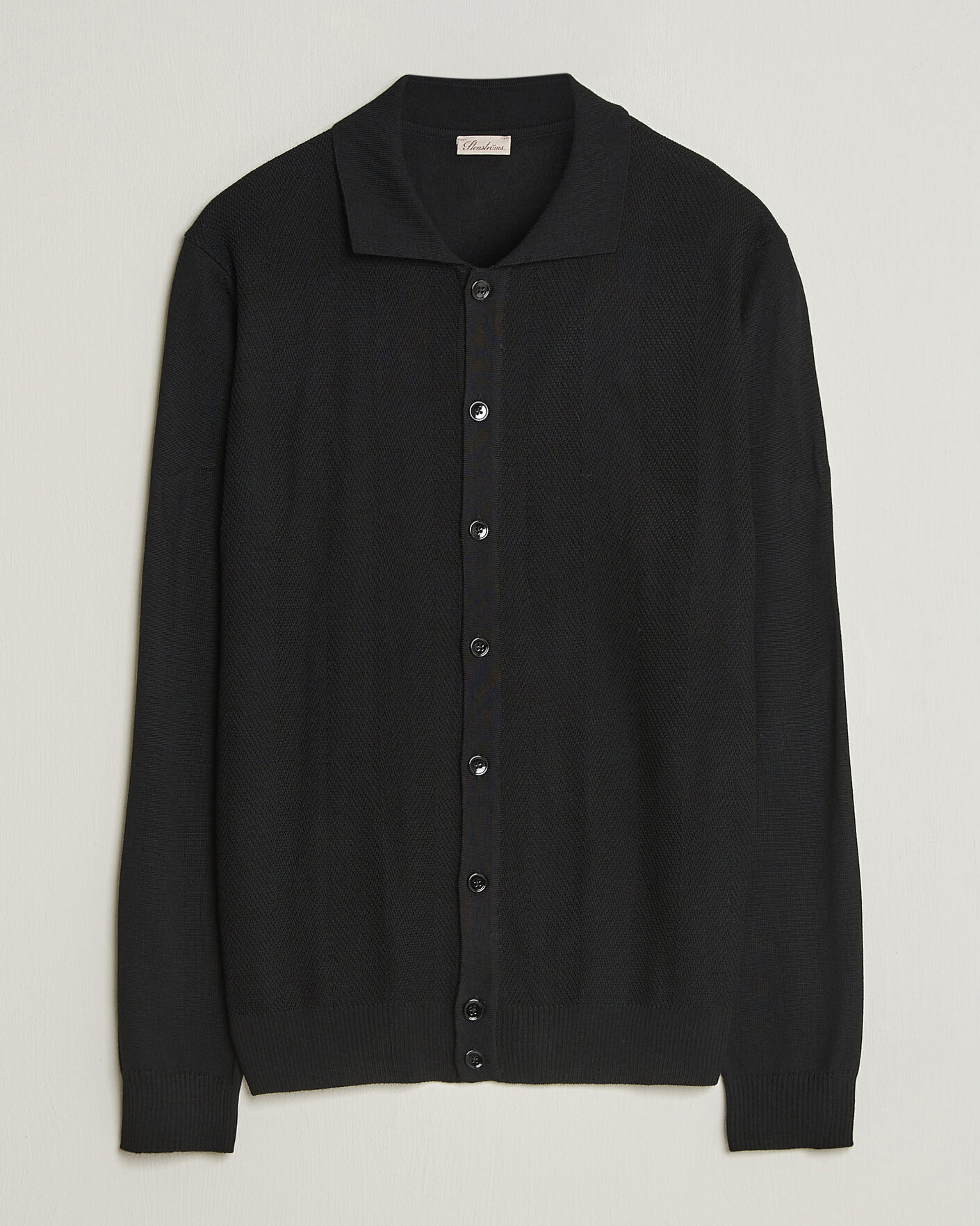 Herr | Tröjor | Stenströms | Merino Herringbone Polo Cardigan Black