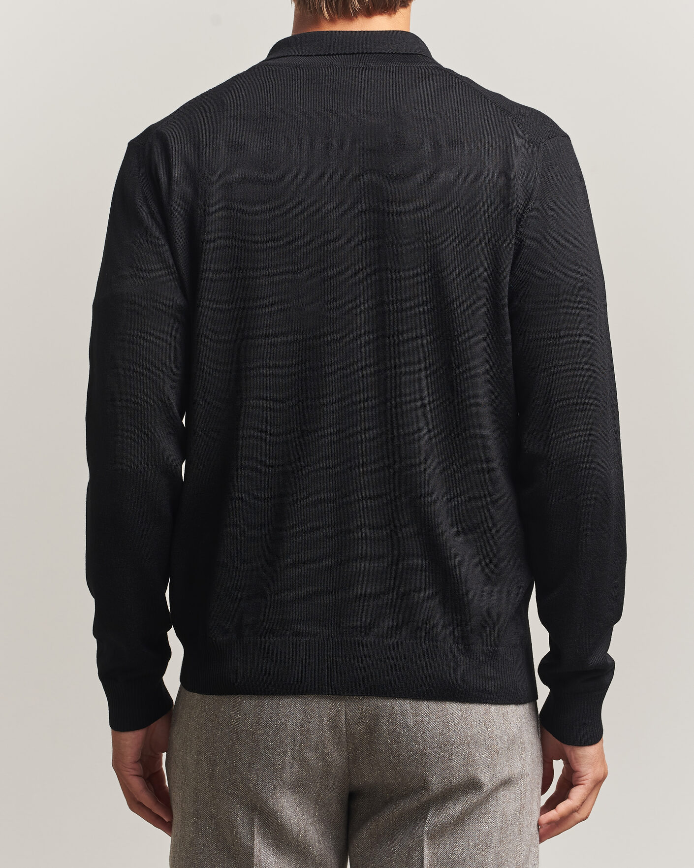 Herr | Tröjor | Stenströms | Merino Herringbone Polo Cardigan Black
