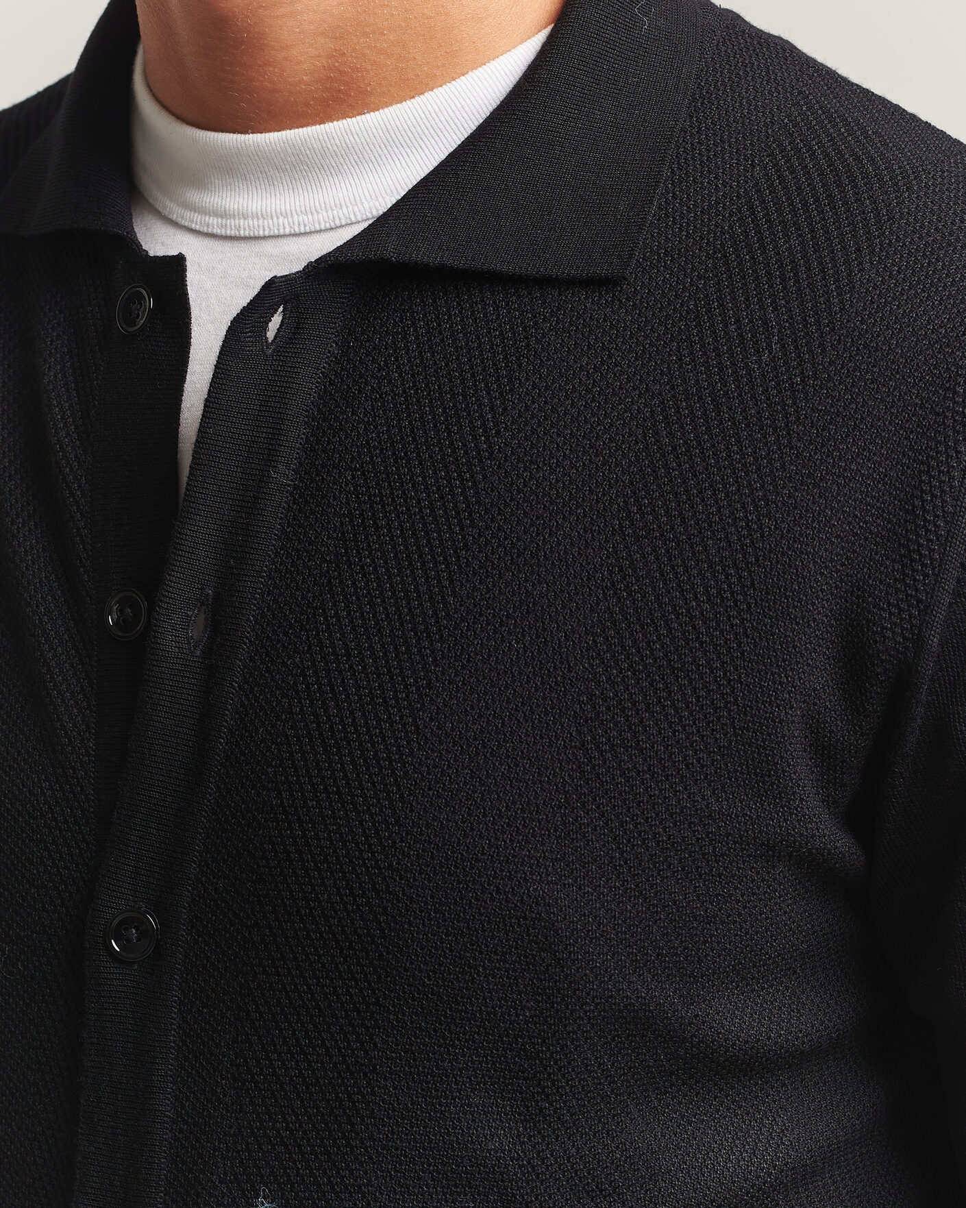 Herr | Tröjor | Stenströms | Merino Herringbone Polo Cardigan Black