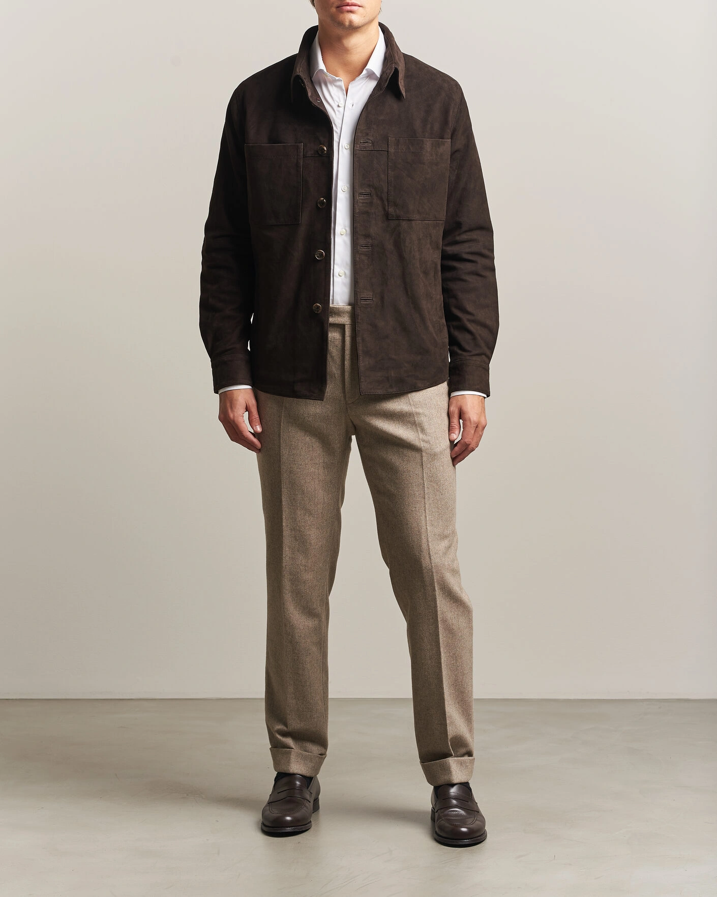 Herr | Skjortor | Stenströms | Goat Suede Overshirt Dark Brown