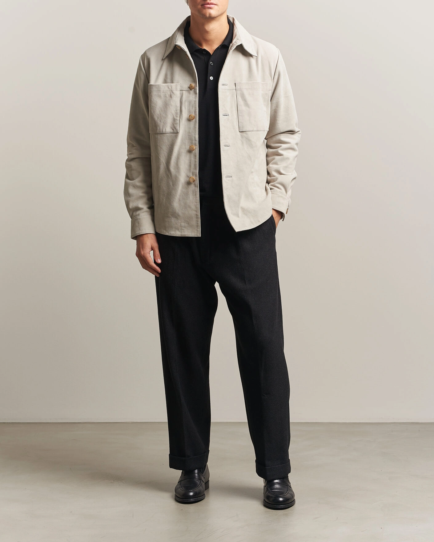 Herr | Skjortor | Stenströms | Goat Suede Overshirt Light Grey