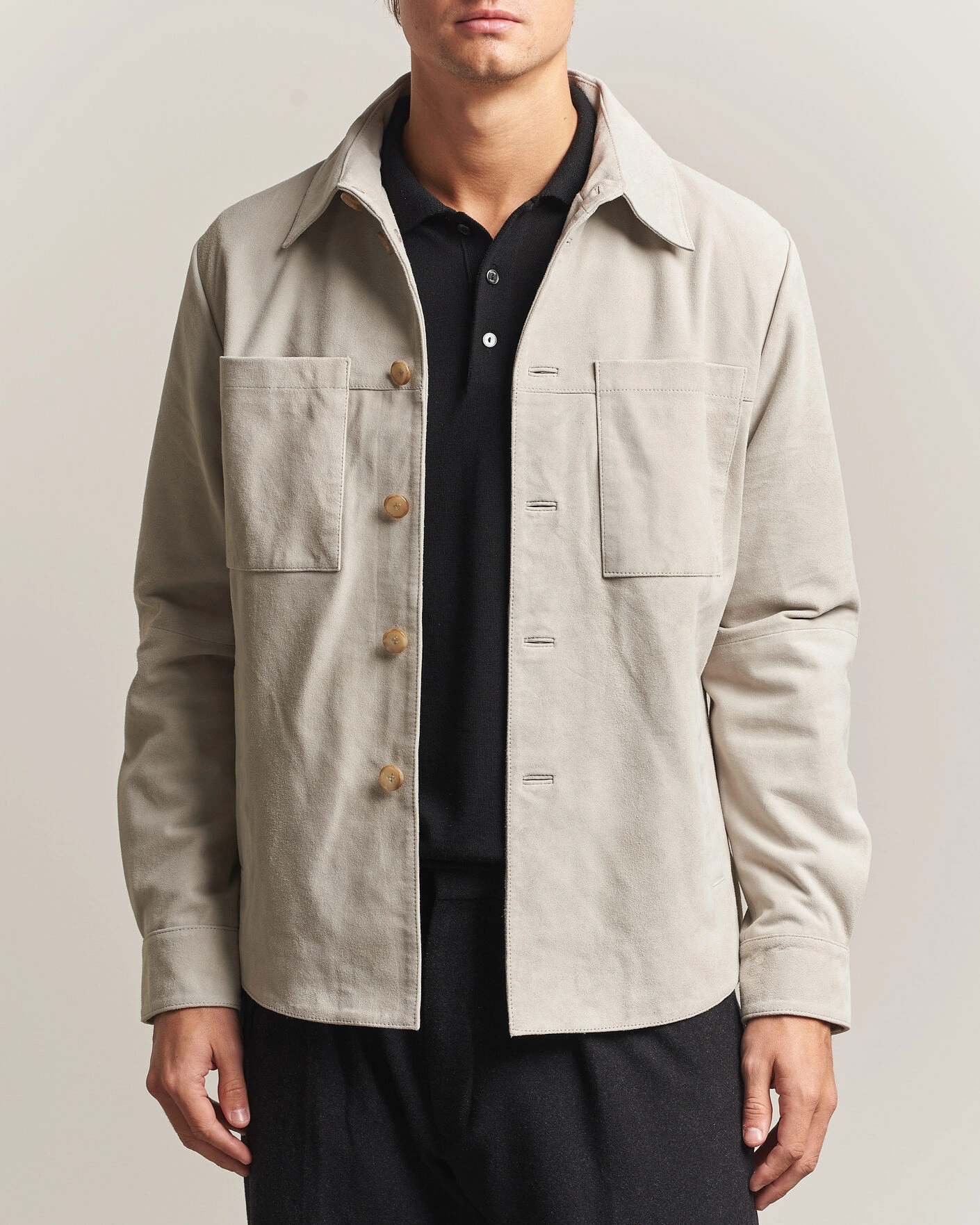 Herr | Skjortor | Stenströms | Goat Suede Overshirt Light Grey