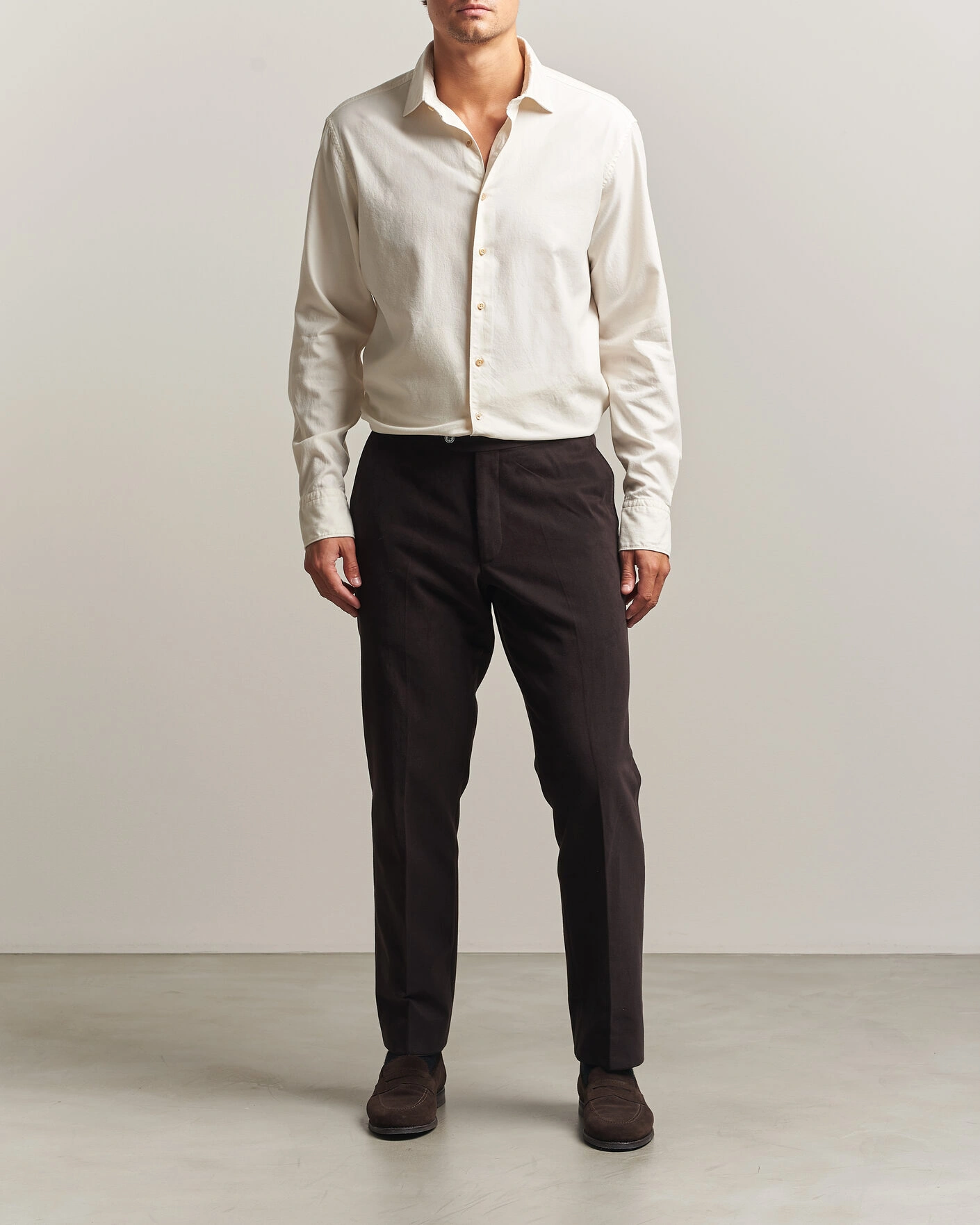 Herr | Skjortor | Stenströms | Regular Fit Cut Away Flannel Shirt Off White