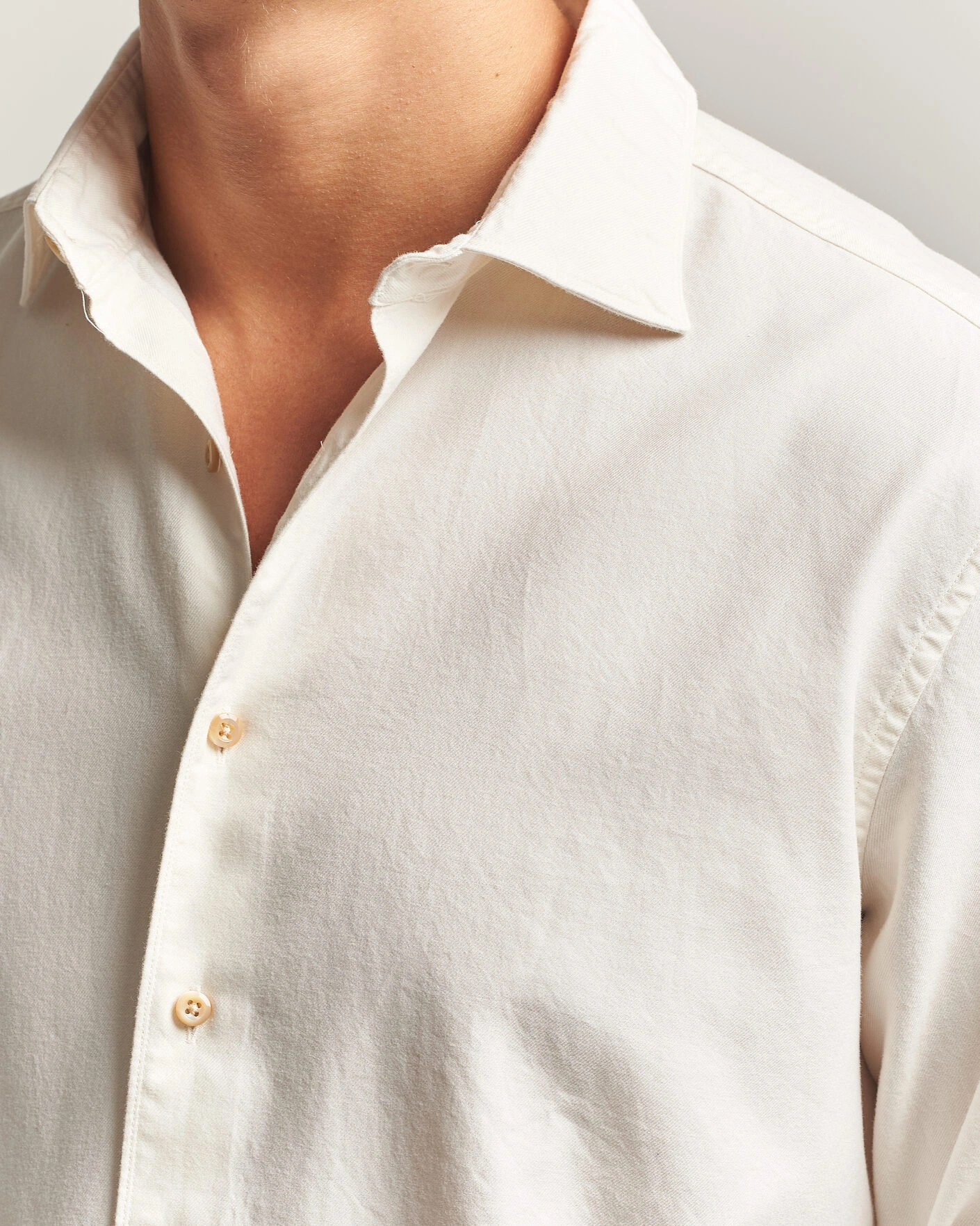 Herr | Skjortor | Stenströms | Regular Fit Cut Away Flannel Shirt Off White
