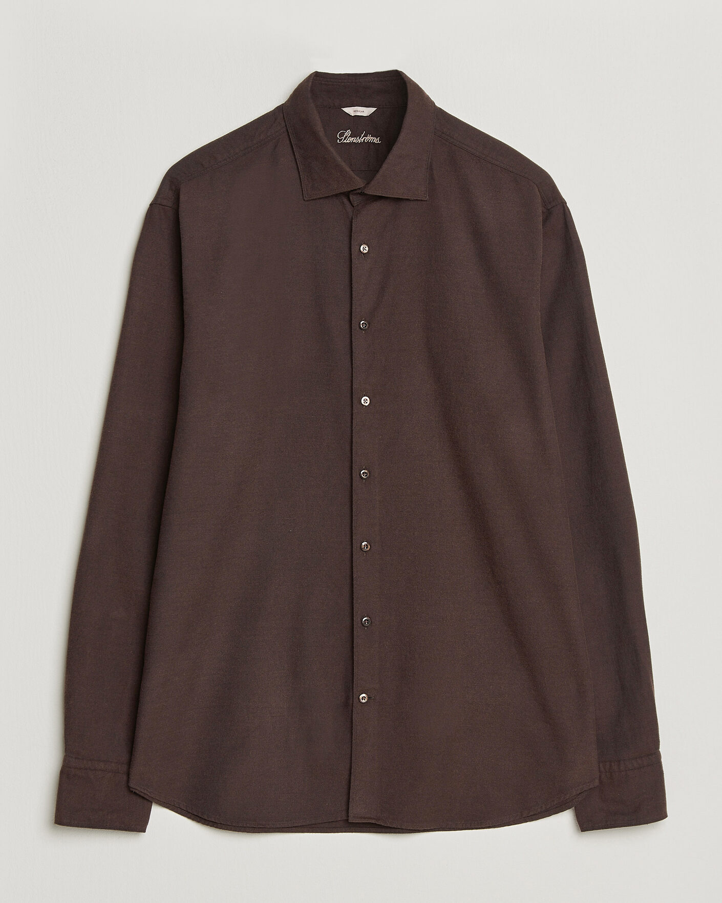 Herr | Skjortor | Stenströms | Regular Fit Cut Away Flannel Shirt Brown