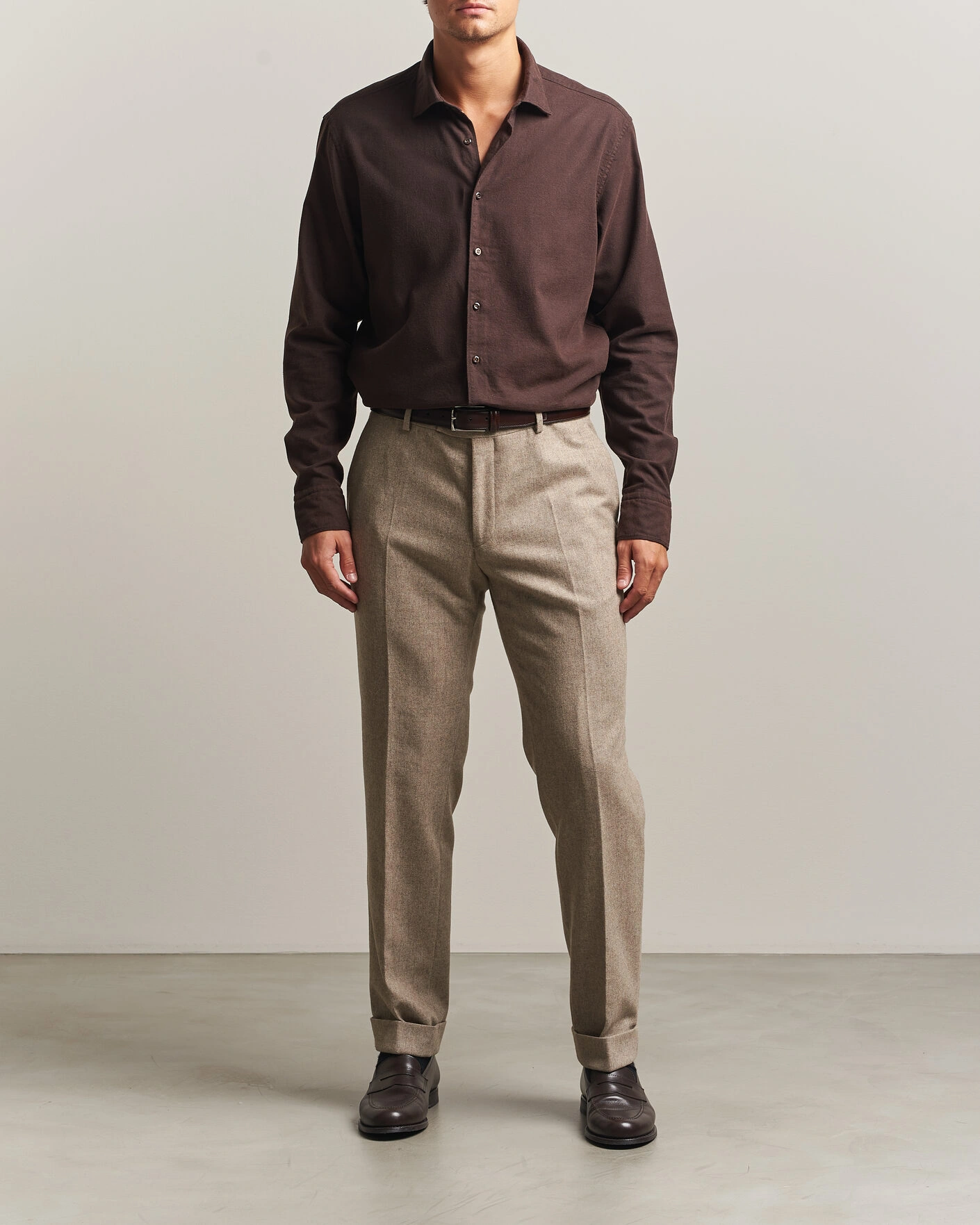 Herr | Skjortor | Stenströms | Regular Fit Cut Away Flannel Shirt Brown