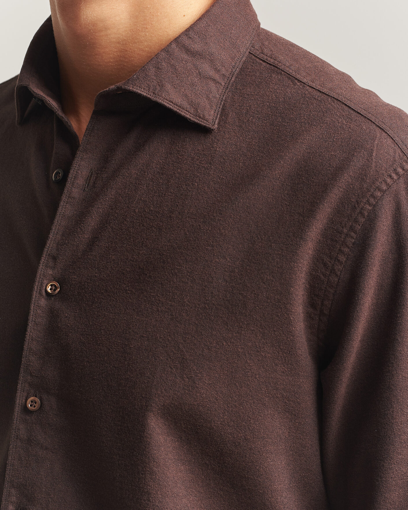 Herr | Skjortor | Stenströms | Regular Fit Cut Away Flannel Shirt Brown