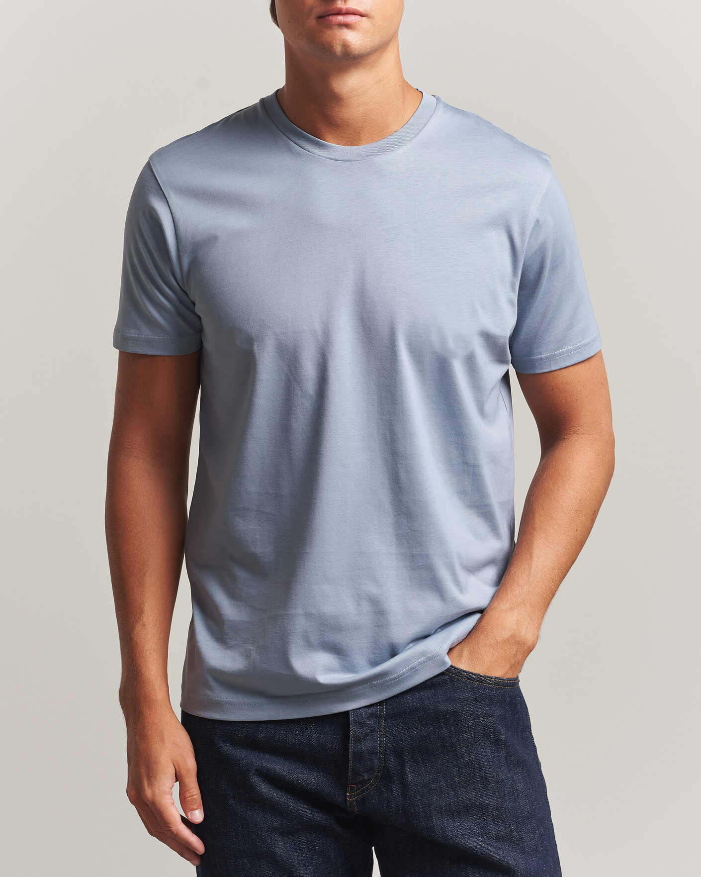 Herr | T-Shirts | Sunspel | Riviera Midweight T-Shirt Powder Blue