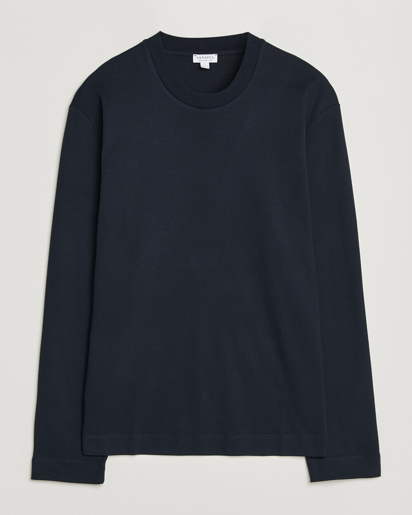 Herr | T-Shirts | Sunspel | Heavy Weight Supima Cotton Long Sleeve T-Shirt Navy