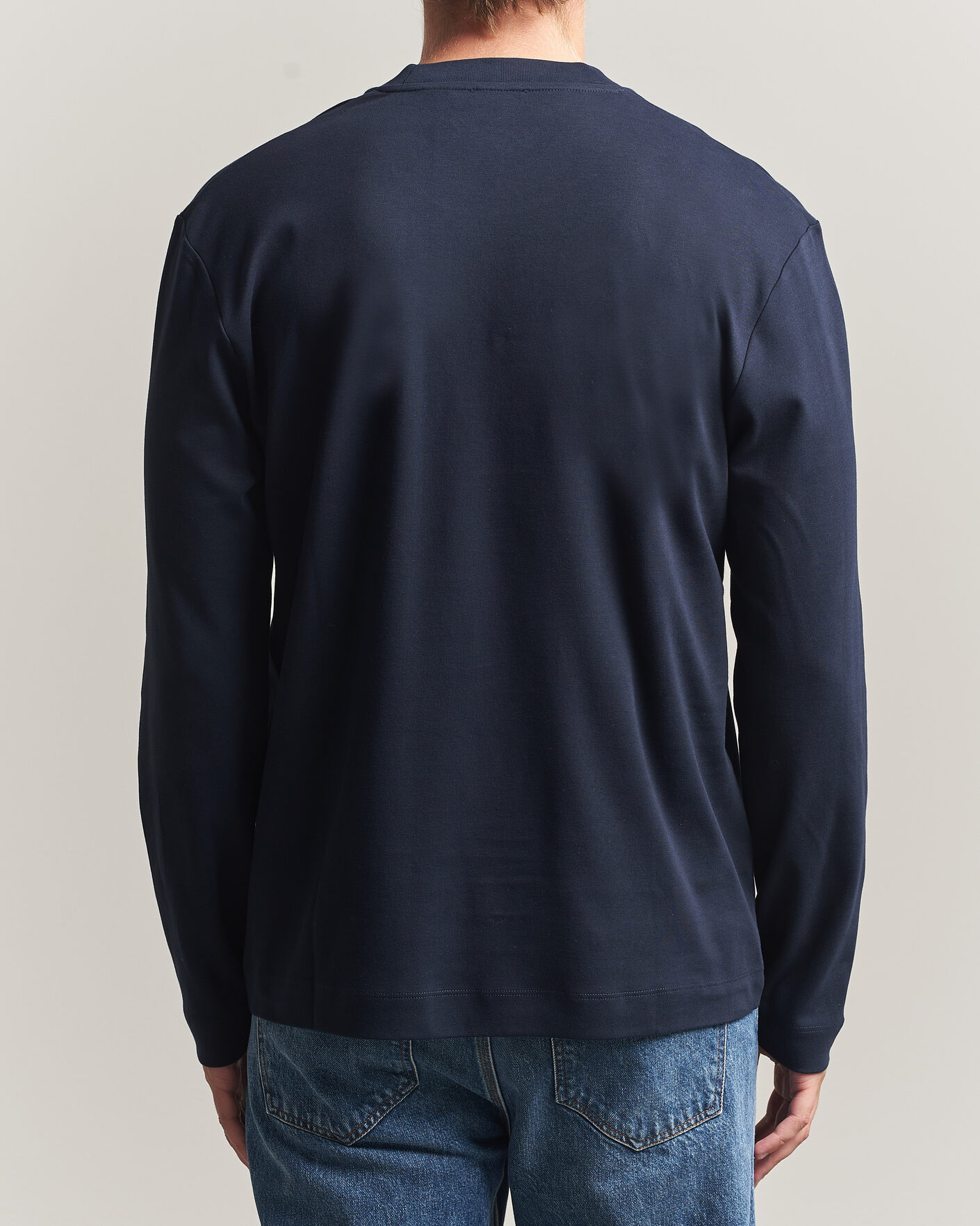 Herr | T-Shirts | Sunspel | Heavy Weight Supima Cotton Long Sleeve T-Shirt Navy
