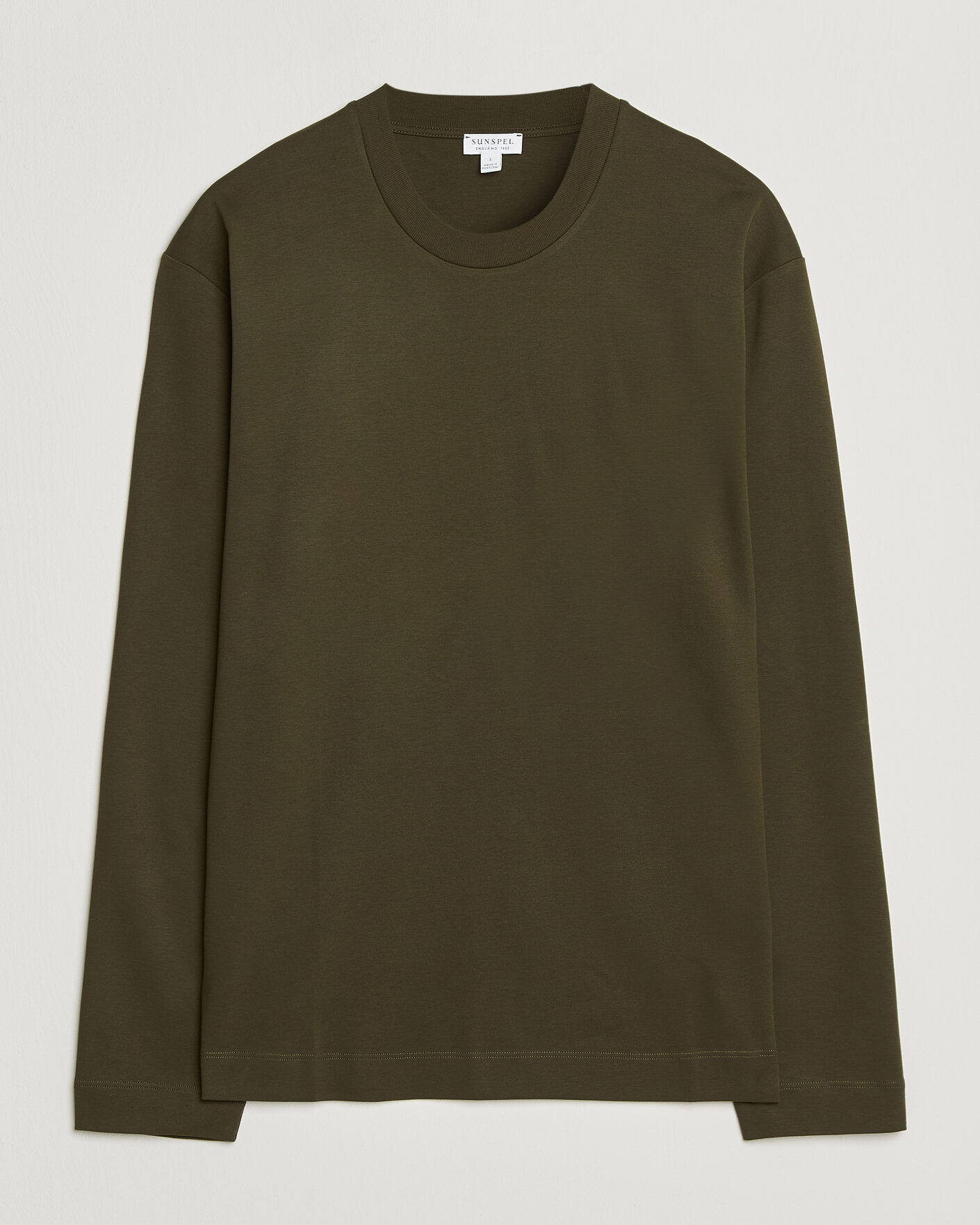 Herr | T-Shirts | Sunspel | Heavy Weight Supima Cotton Long Sleeve T-Shirt Green