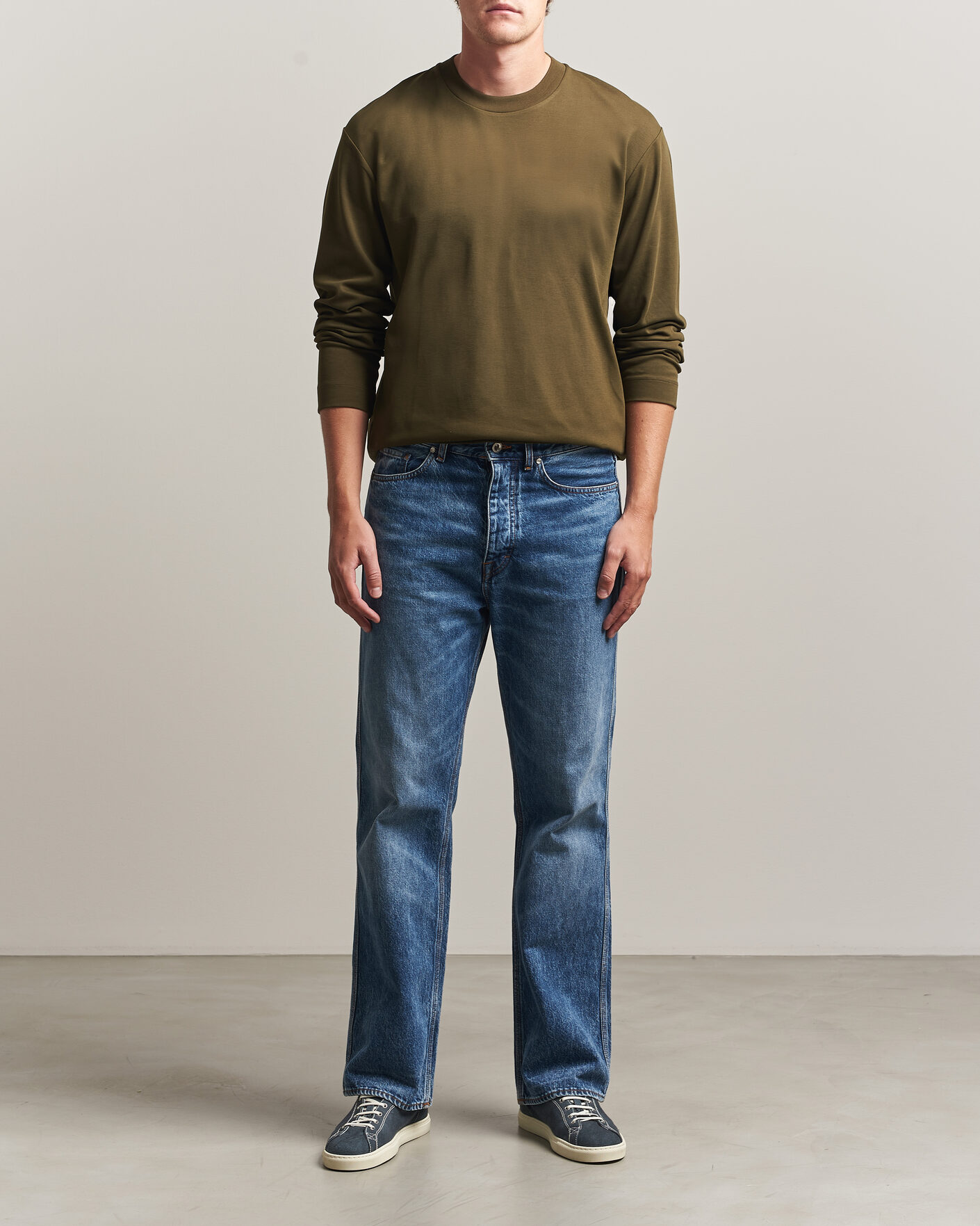 Herr | T-Shirts | Sunspel | Heavy Weight Supima Cotton Long Sleeve T-Shirt Green