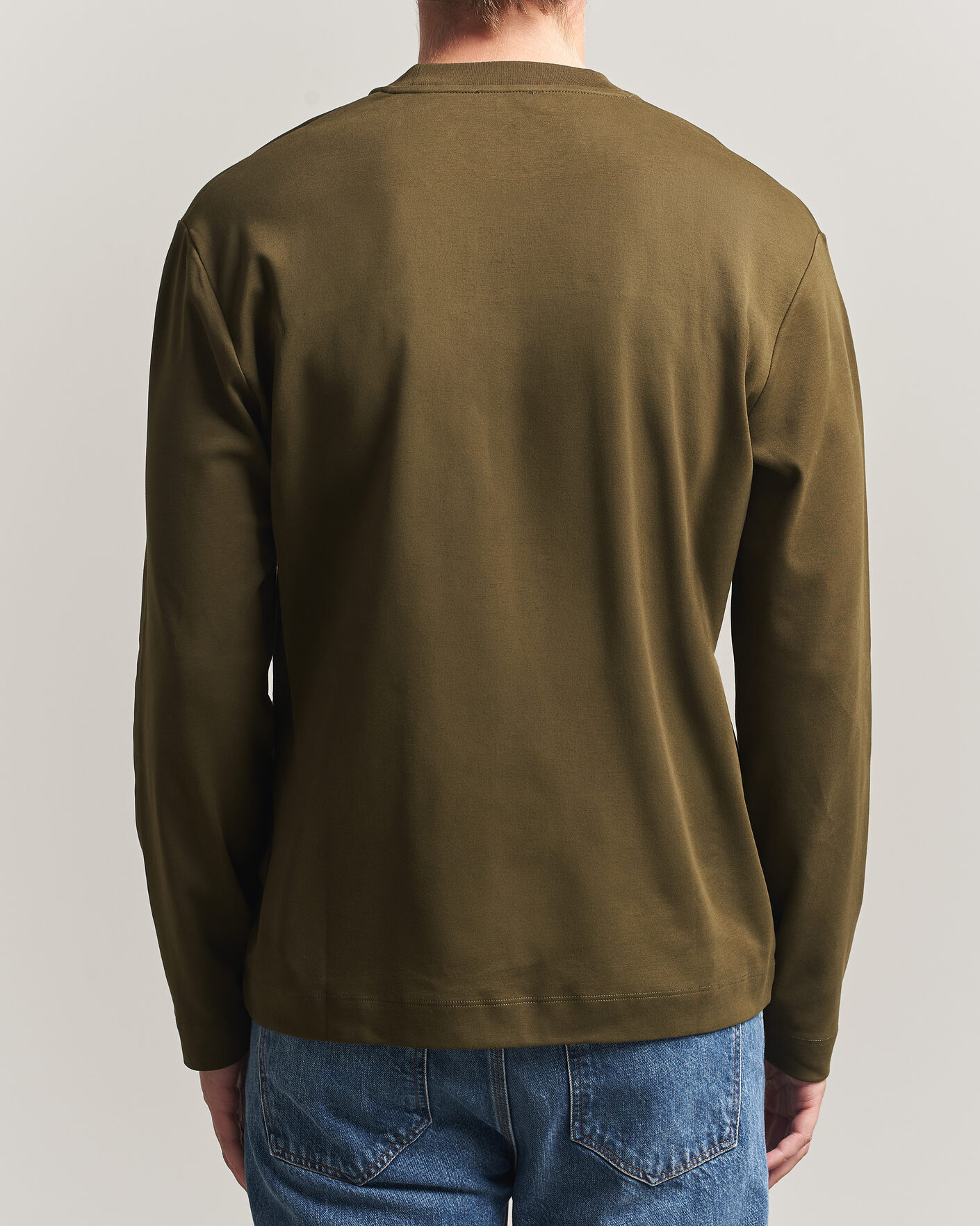 Herr | T-Shirts | Sunspel | Heavy Weight Supima Cotton Long Sleeve T-Shirt Green