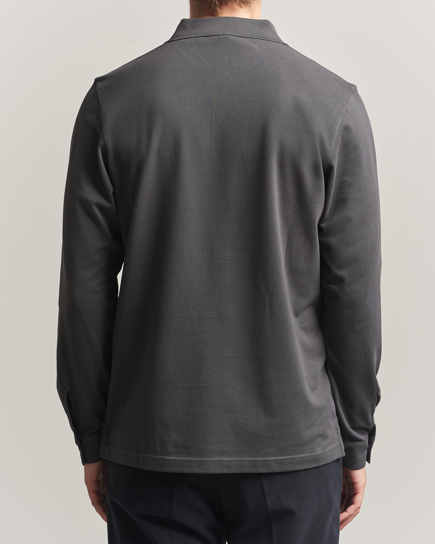 Herr | Pikéer | Sunspel | Supima Cotton Long Sleeve Pique Polo Anthracite