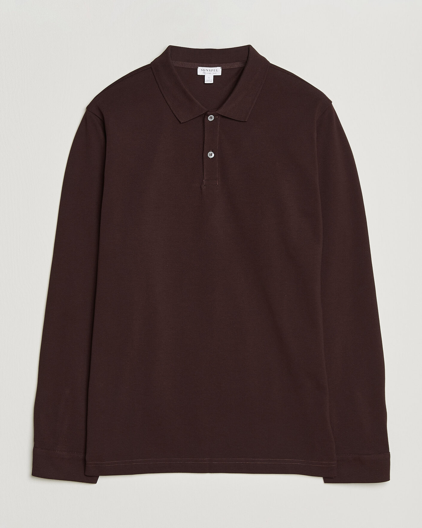 Herr | Pikéer | Sunspel | Supima Cotton Long Sleeve Pique Polo Dark Brown