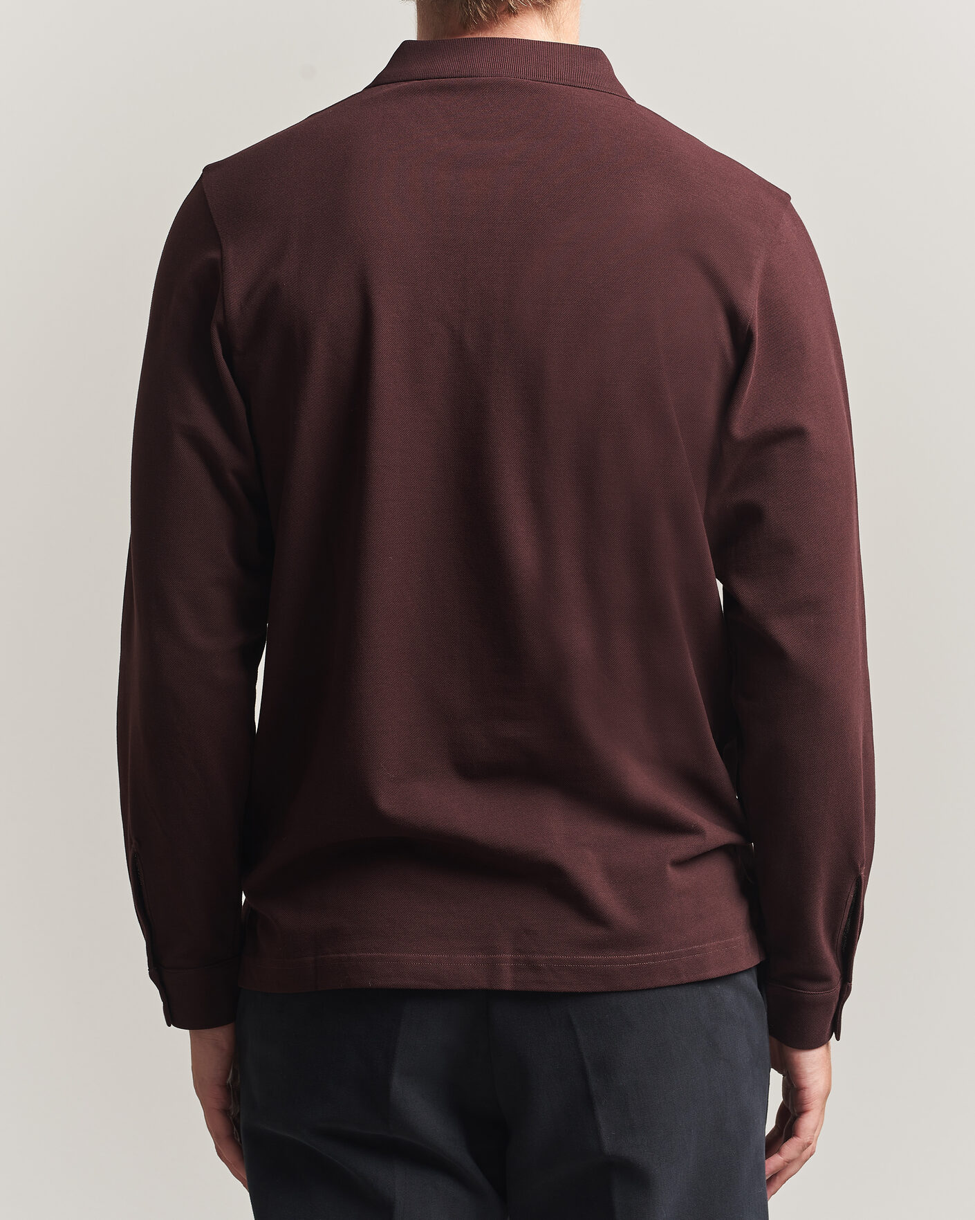 Herr | Pikéer | Sunspel | Supima Cotton Long Sleeve Pique Polo Dark Brown