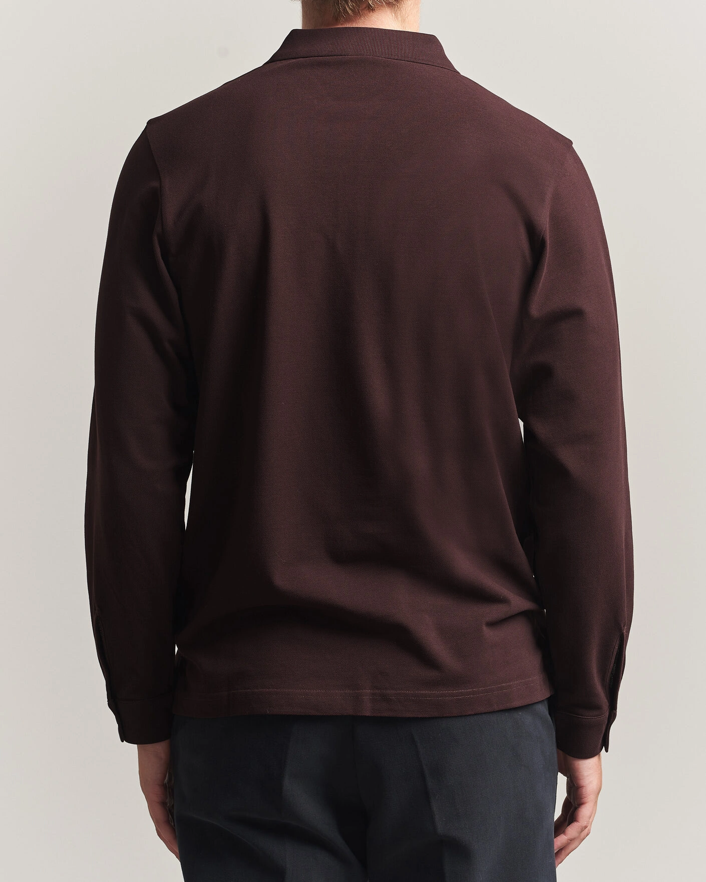 Herr | Pikéer | Sunspel | Supima Cotton Long Sleeve Pique Polo Dark Brown