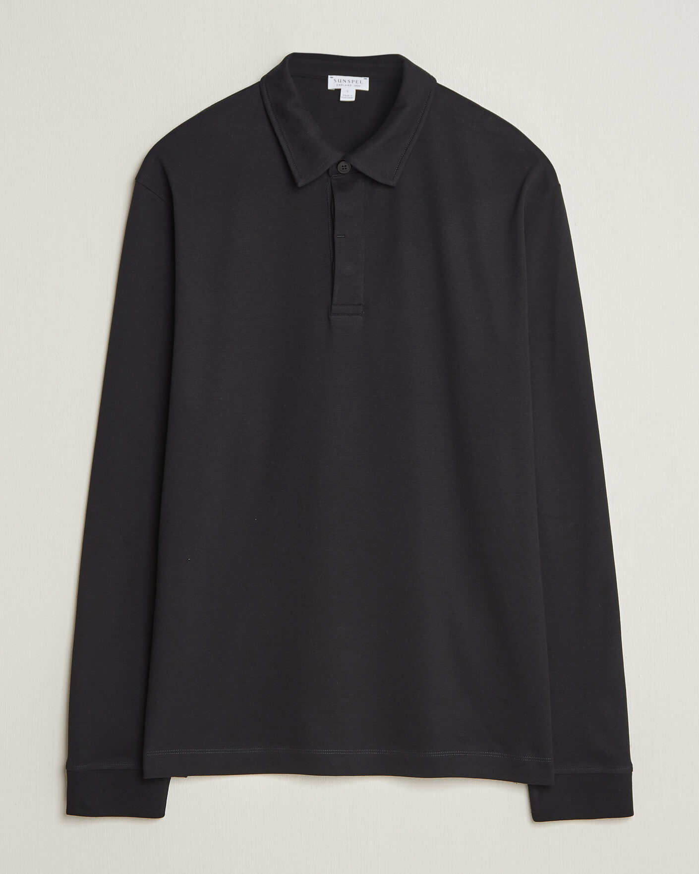 Herr | Tröjor | Sunspel | Heavy Weight Supima Cotton Long Sleeve Polo Black