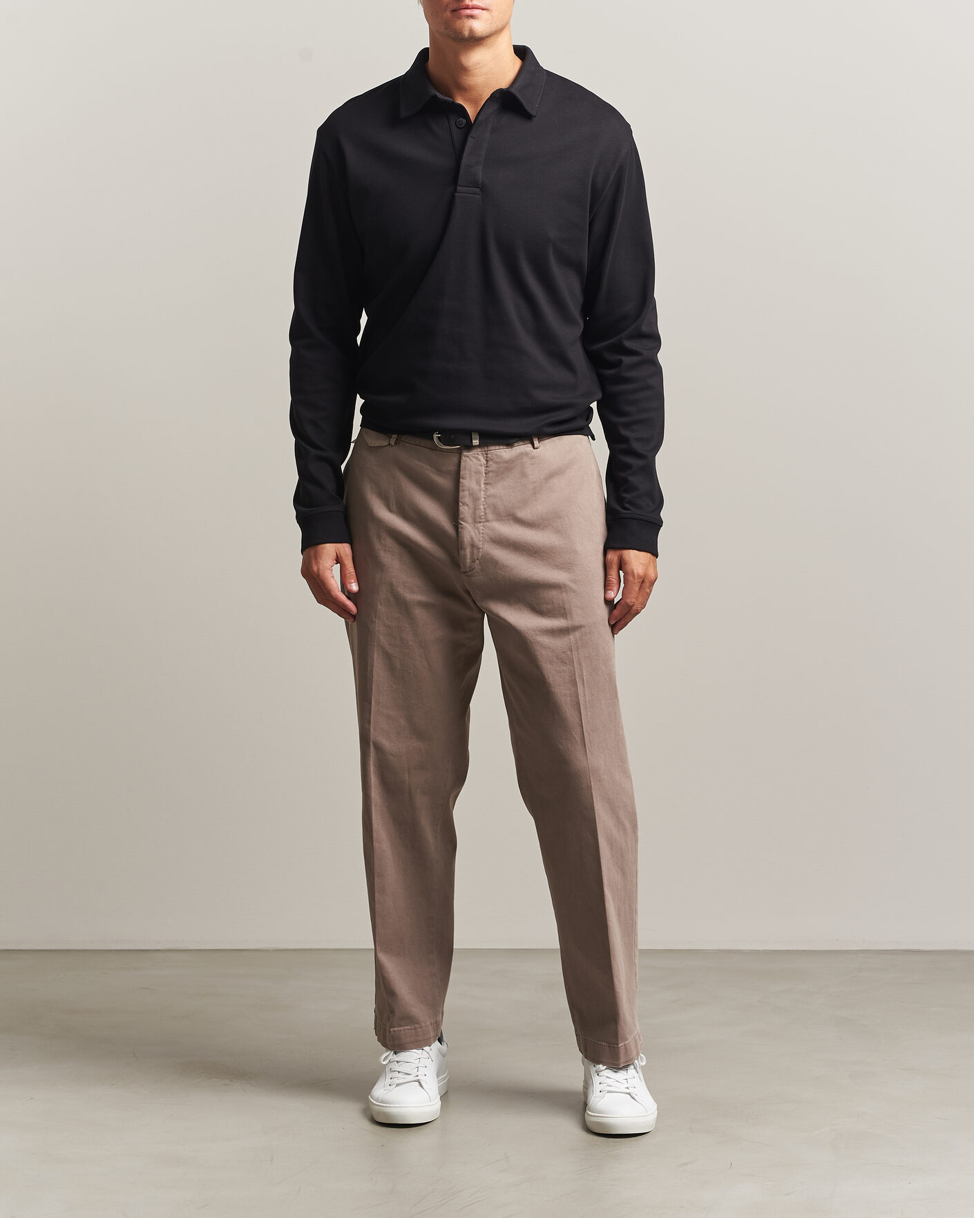 Herr | Tröjor | Sunspel | Heavy Weight Supima Cotton Long Sleeve Polo Black