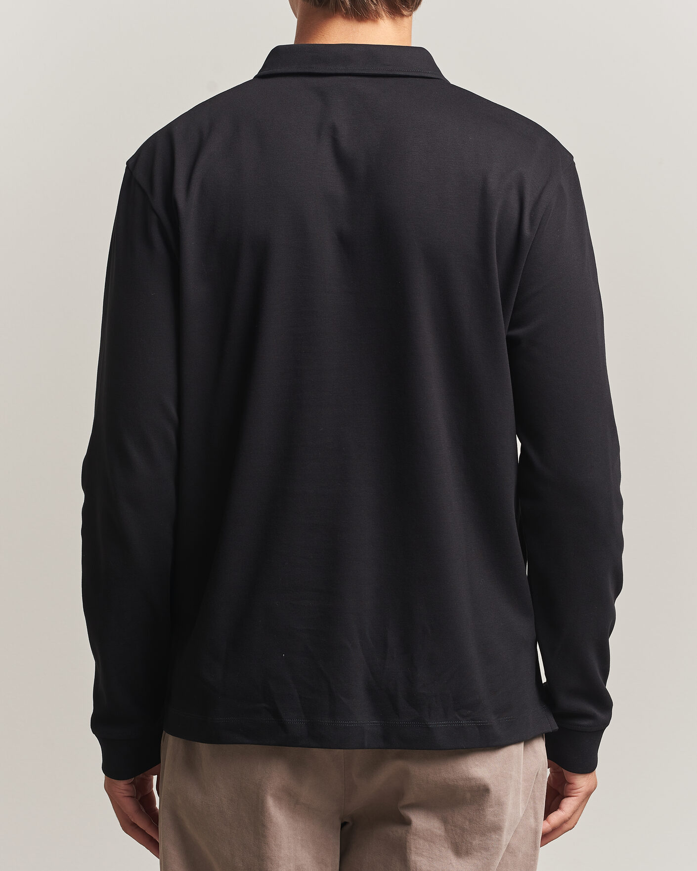 Herr | Tröjor | Sunspel | Heavy Weight Supima Cotton Long Sleeve Polo Black