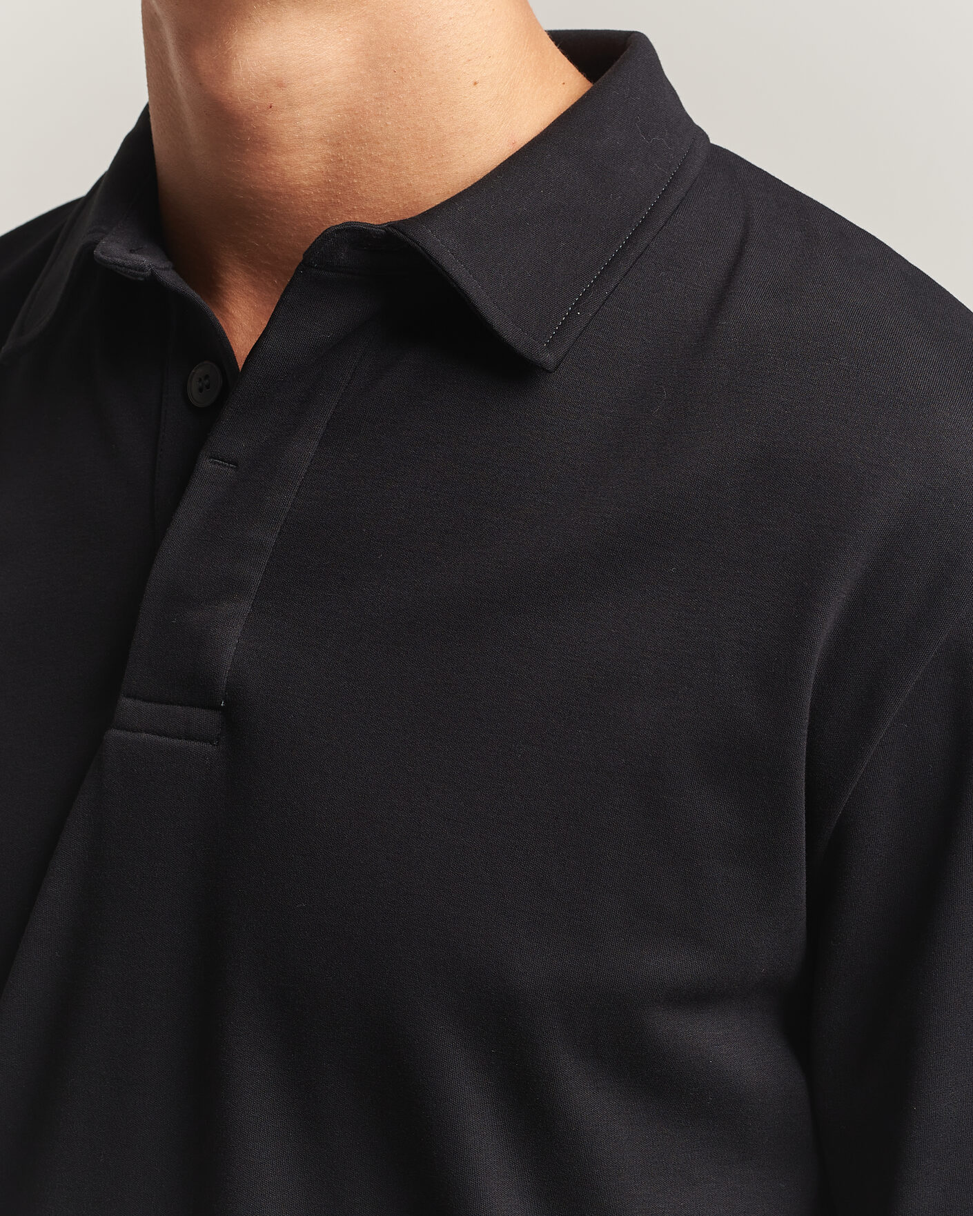 Herr | Tröjor | Sunspel | Heavy Weight Supima Cotton Long Sleeve Polo Black