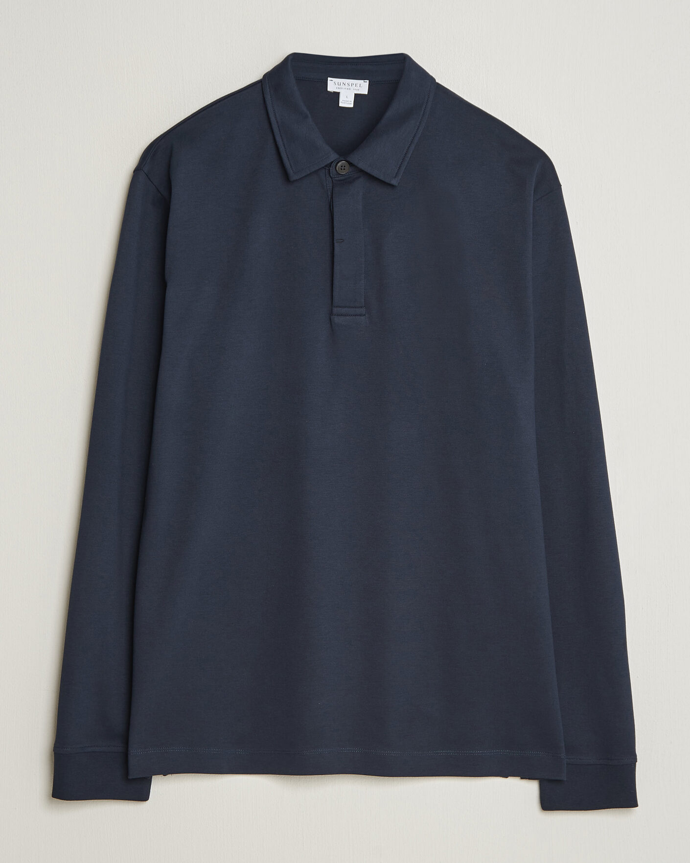 Herr | Tröjor | Sunspel | Heavy Weight Supima Cotton Long Sleeve Polo Navy