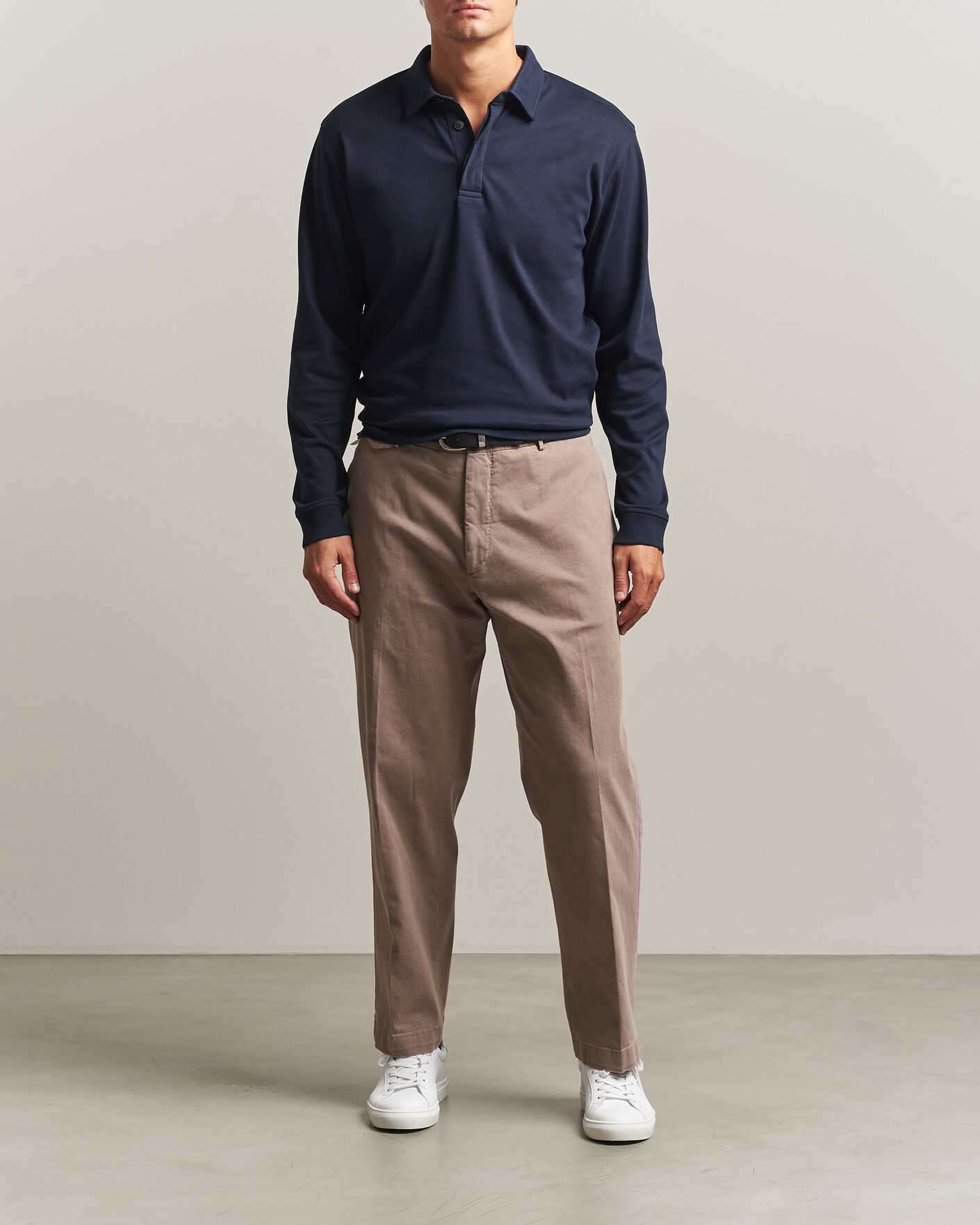Herr | Tröjor | Sunspel | Heavy Weight Supima Cotton Long Sleeve Polo Navy