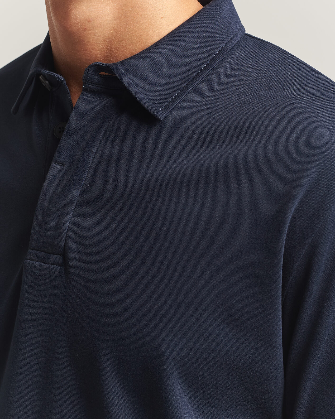 Herr | Tröjor | Sunspel | Heavy Weight Supima Cotton Long Sleeve Polo Navy