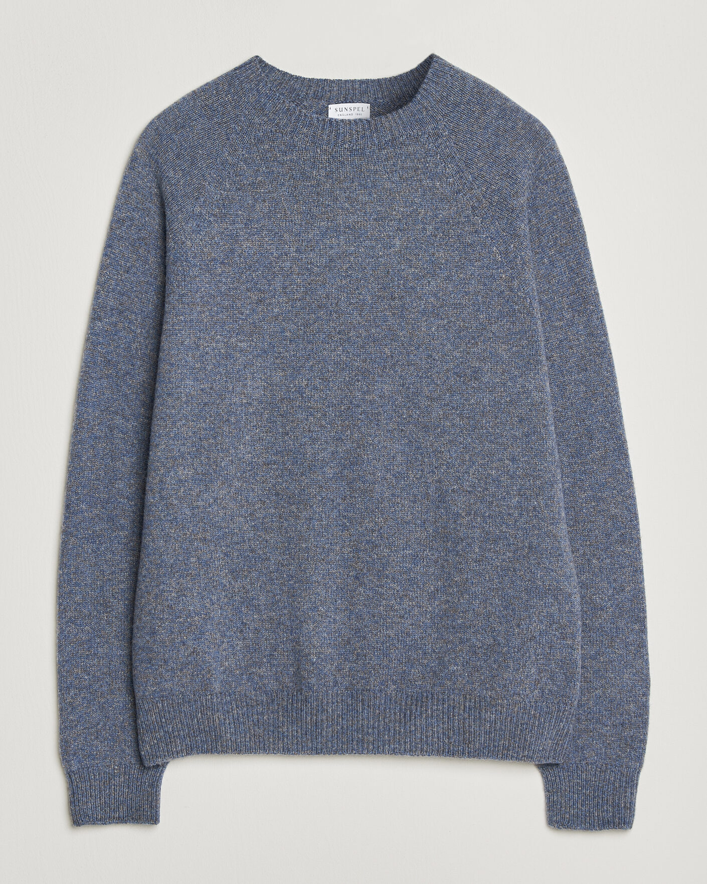 Herr | Tröjor | Sunspel | Lambswool Crew Neck Denim Twist