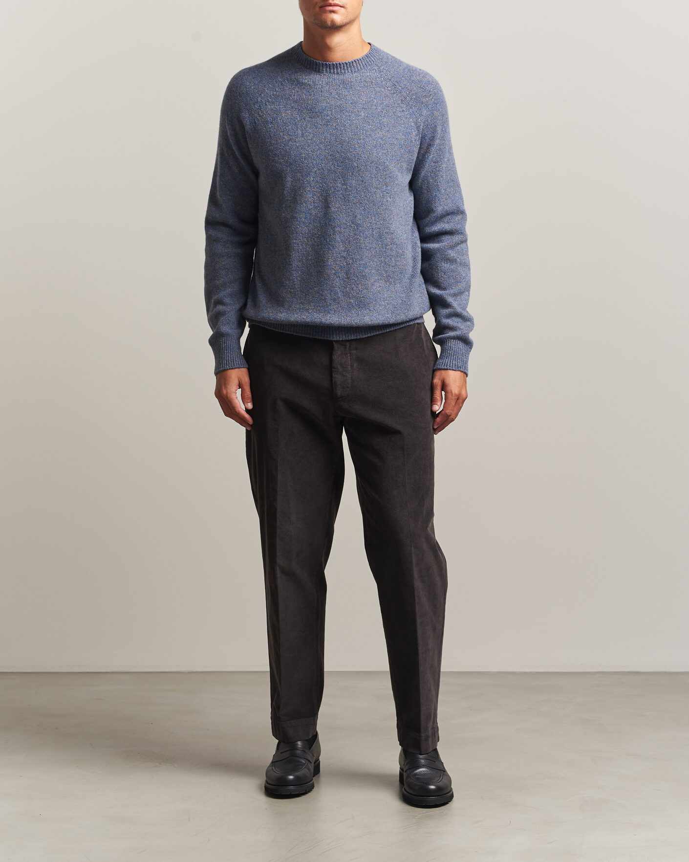 Herr | Tröjor | Sunspel | Lambswool Crew Neck Denim Twist
