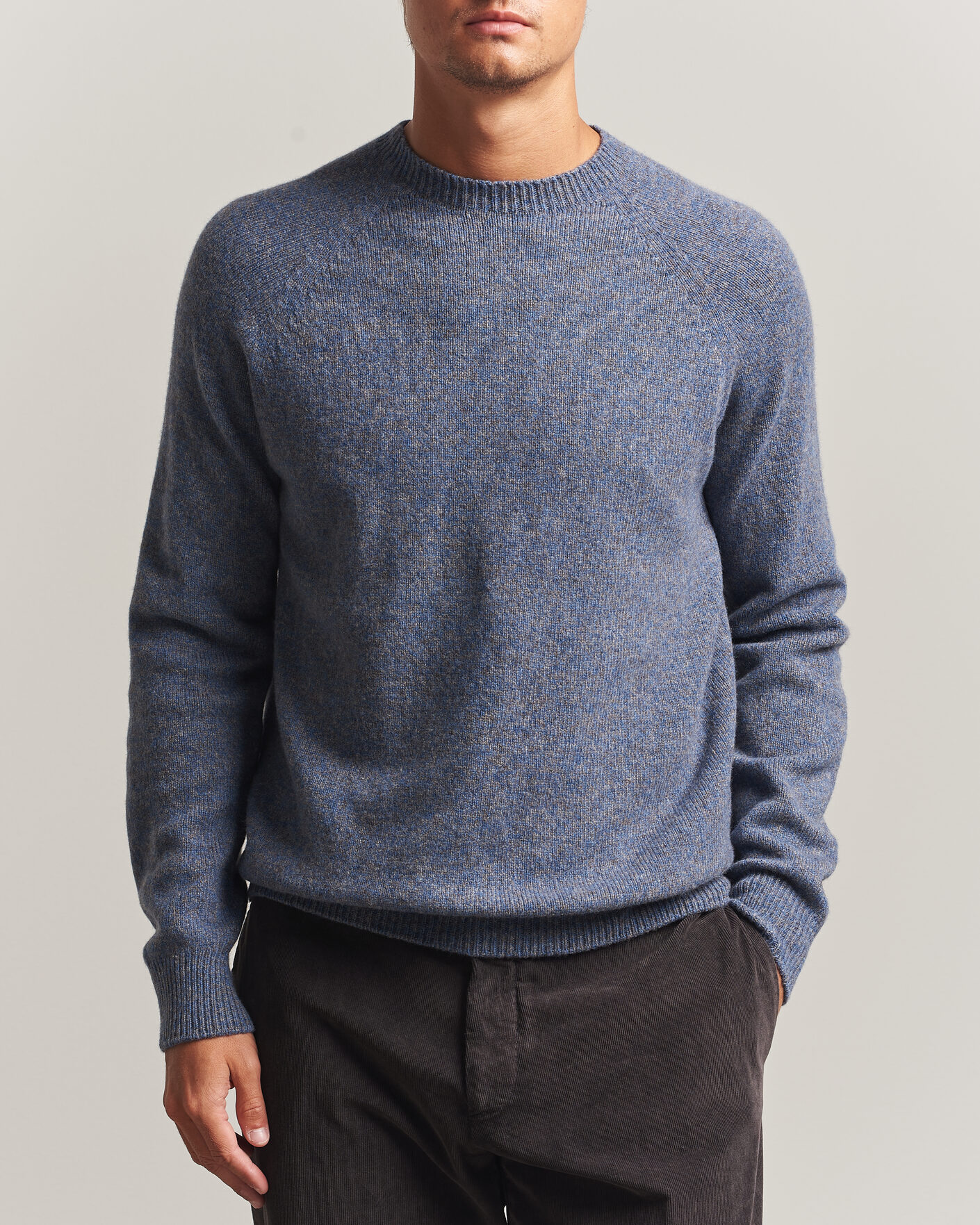 Herr | Tröjor | Sunspel | Lambswool Crew Neck Denim Twist