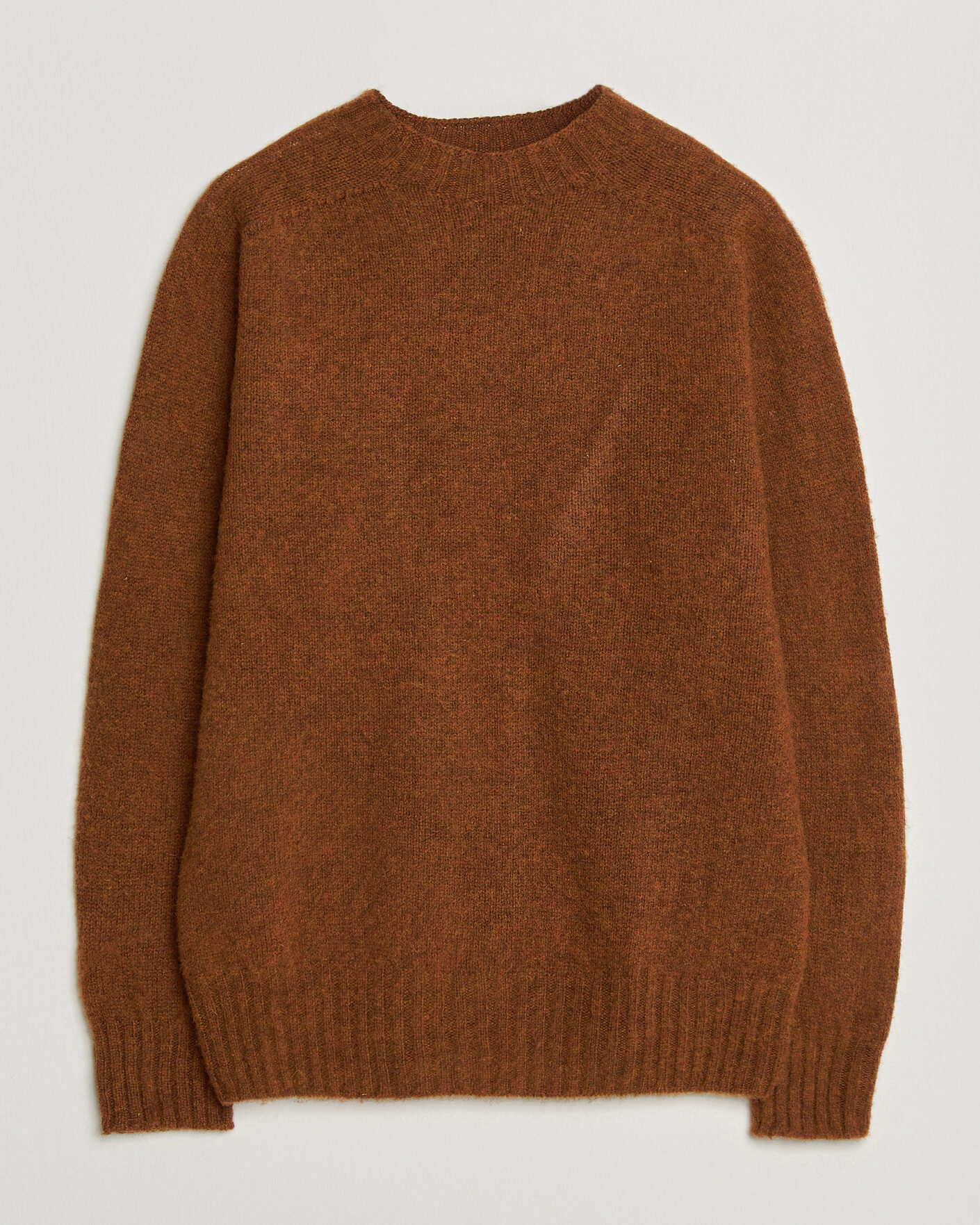 Herr | Tröjor | Sunspel | Brushed Shetland Crew Neck Dark Tabacco