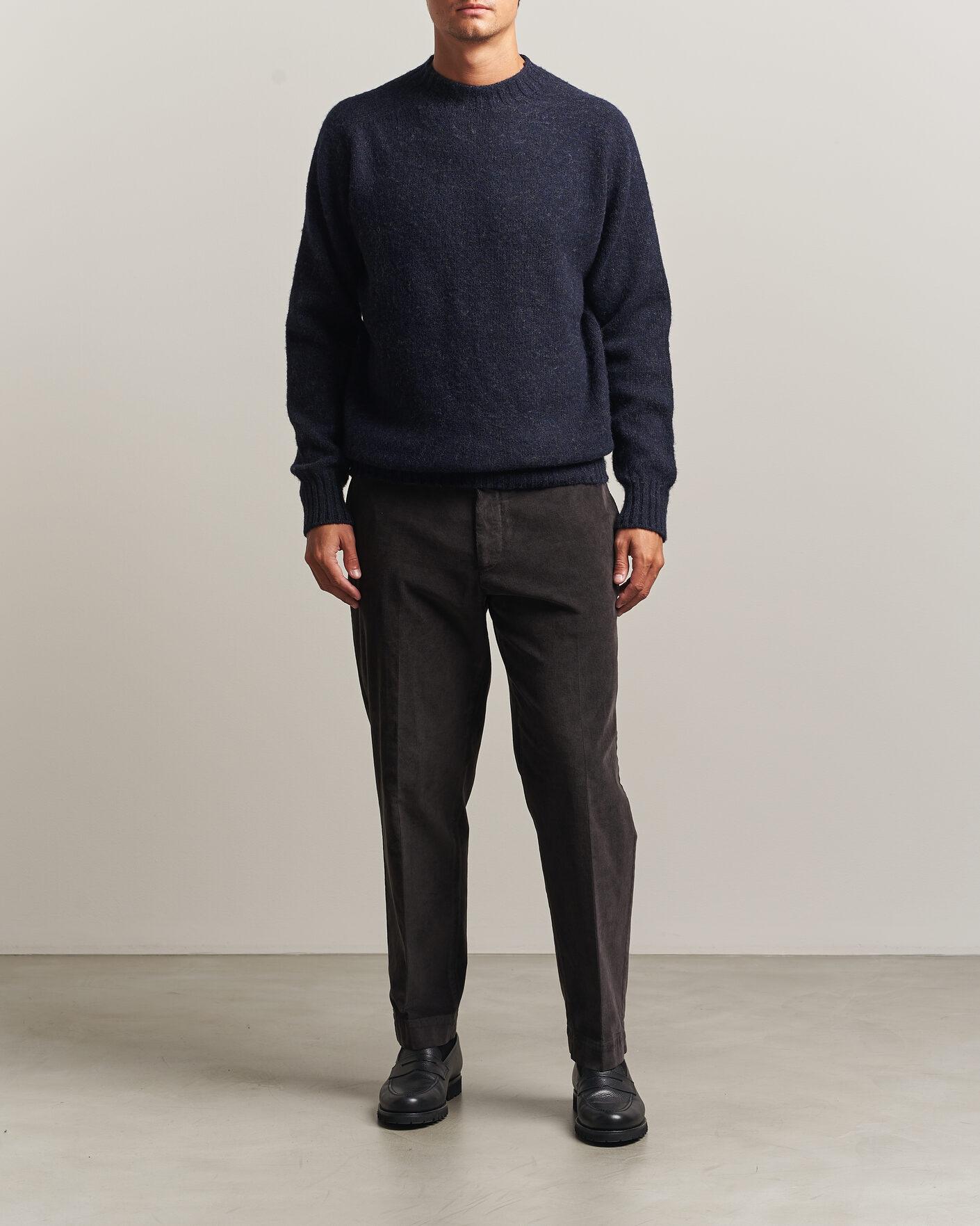Herr | Tröjor | Sunspel | Brushed Shetland Crew Neck Dark Navy