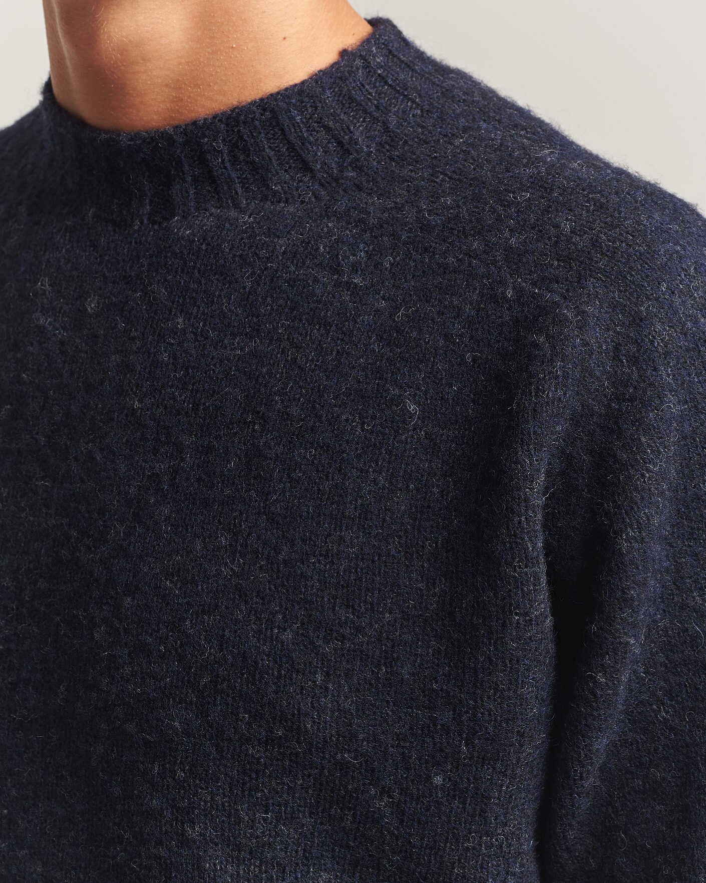 Herr | Tröjor | Sunspel | Brushed Shetland Crew Neck Dark Navy