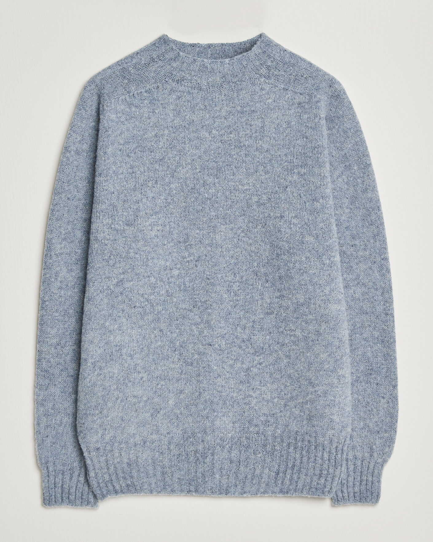 Herr | Tröjor | Sunspel | Brushed Shetland Crew Neck Powder Blue