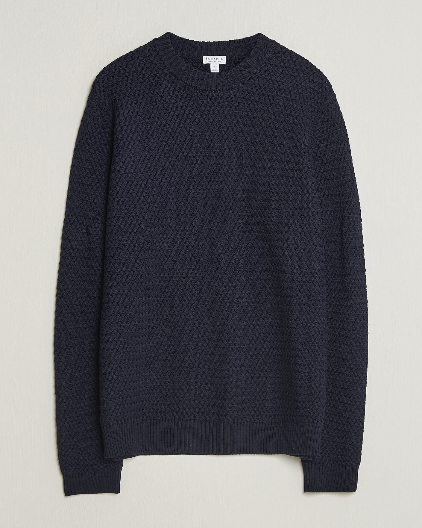 Herr | Tröjor | Sunspel | Merino Basketweave Stitch Jumper Navy