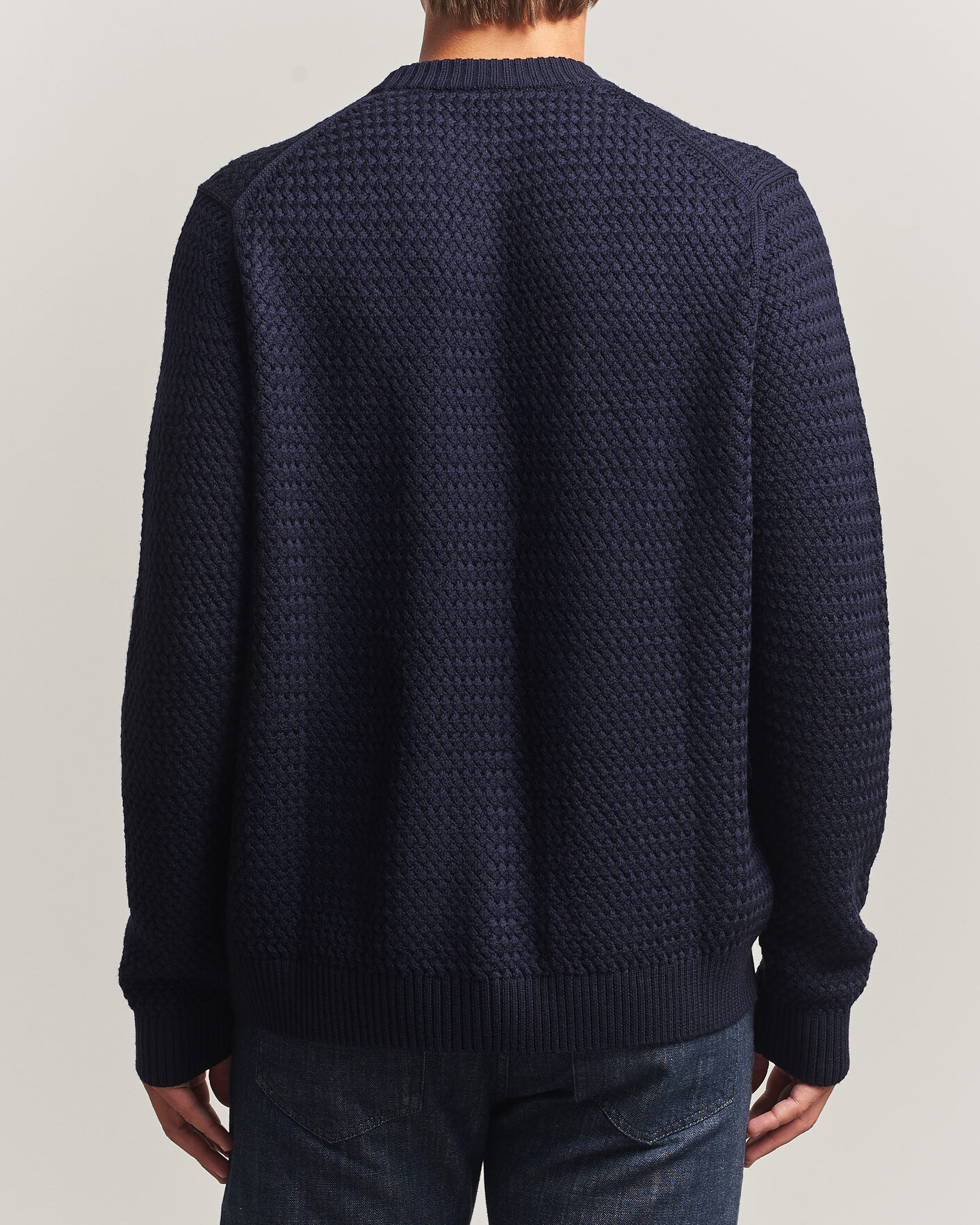 Herr | Tröjor | Sunspel | Merino Basketweave Stitch Jumper Navy