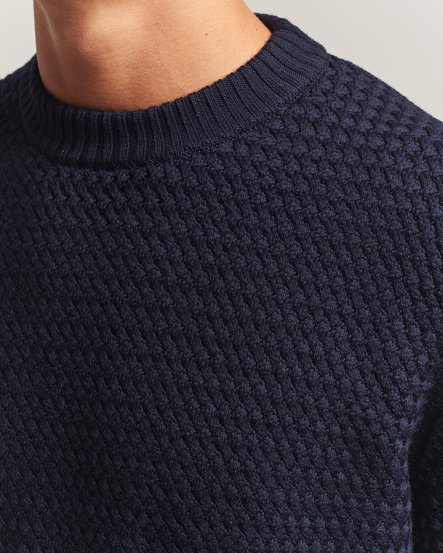 Herr | Tröjor | Sunspel | Merino Basketweave Stitch Jumper Navy